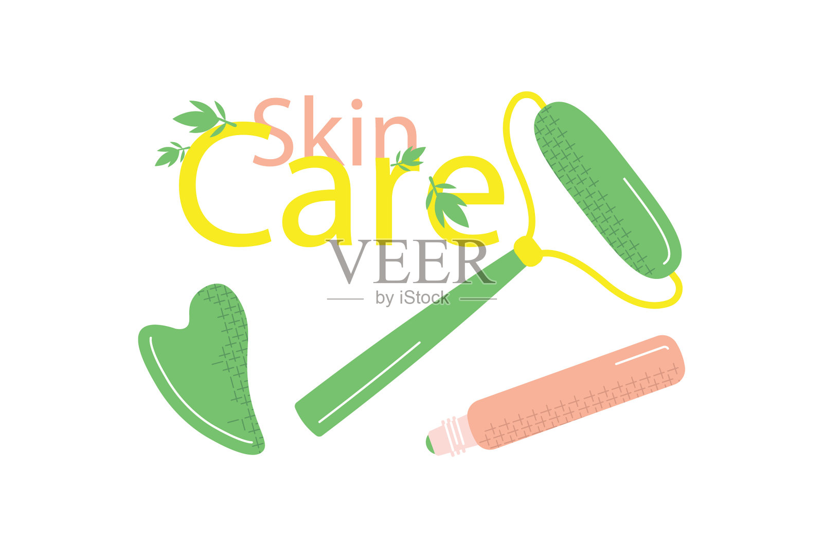 手绘玉辊和刮痧设计元素图片