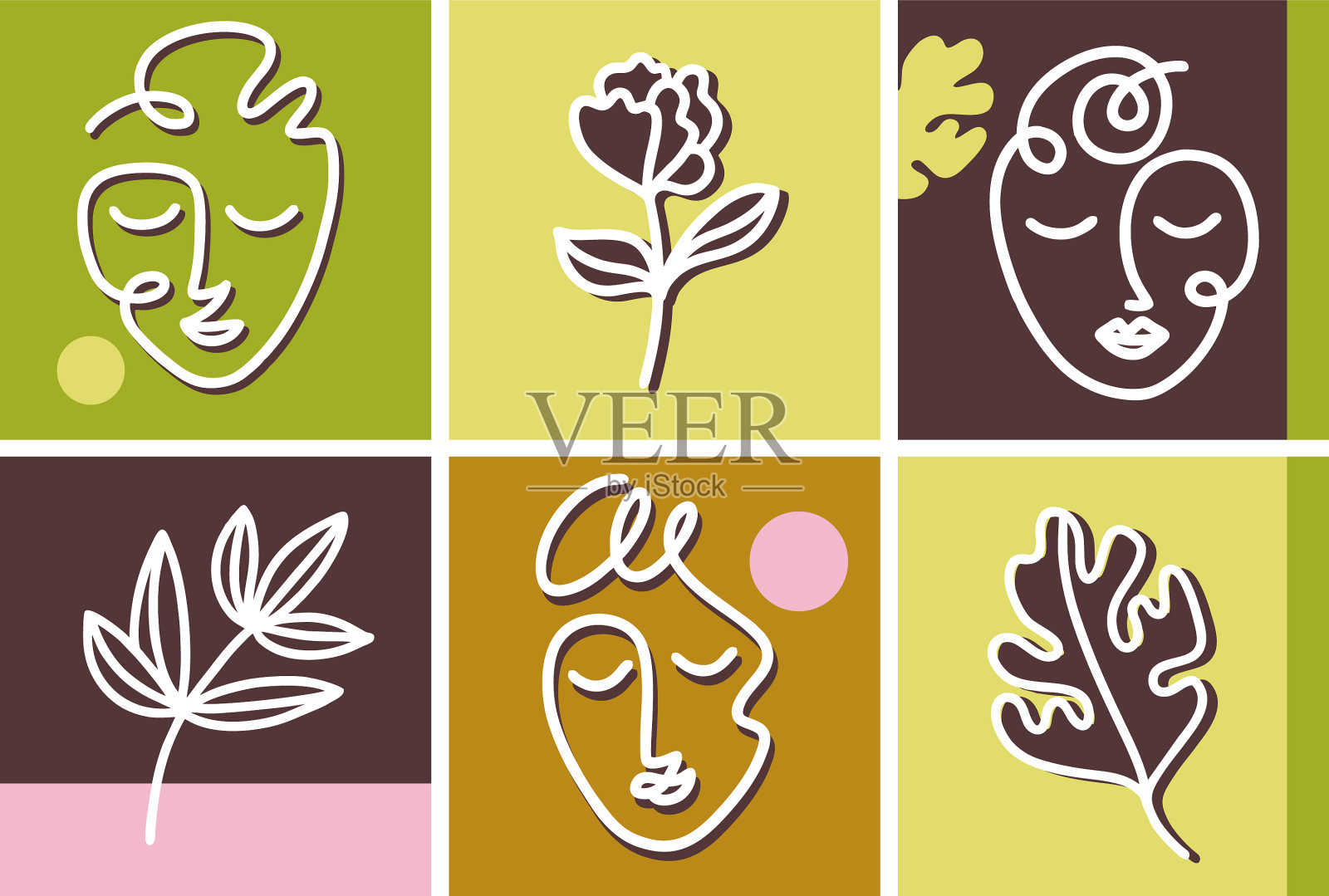 设置艺术线与女人的脸和插画图片素材