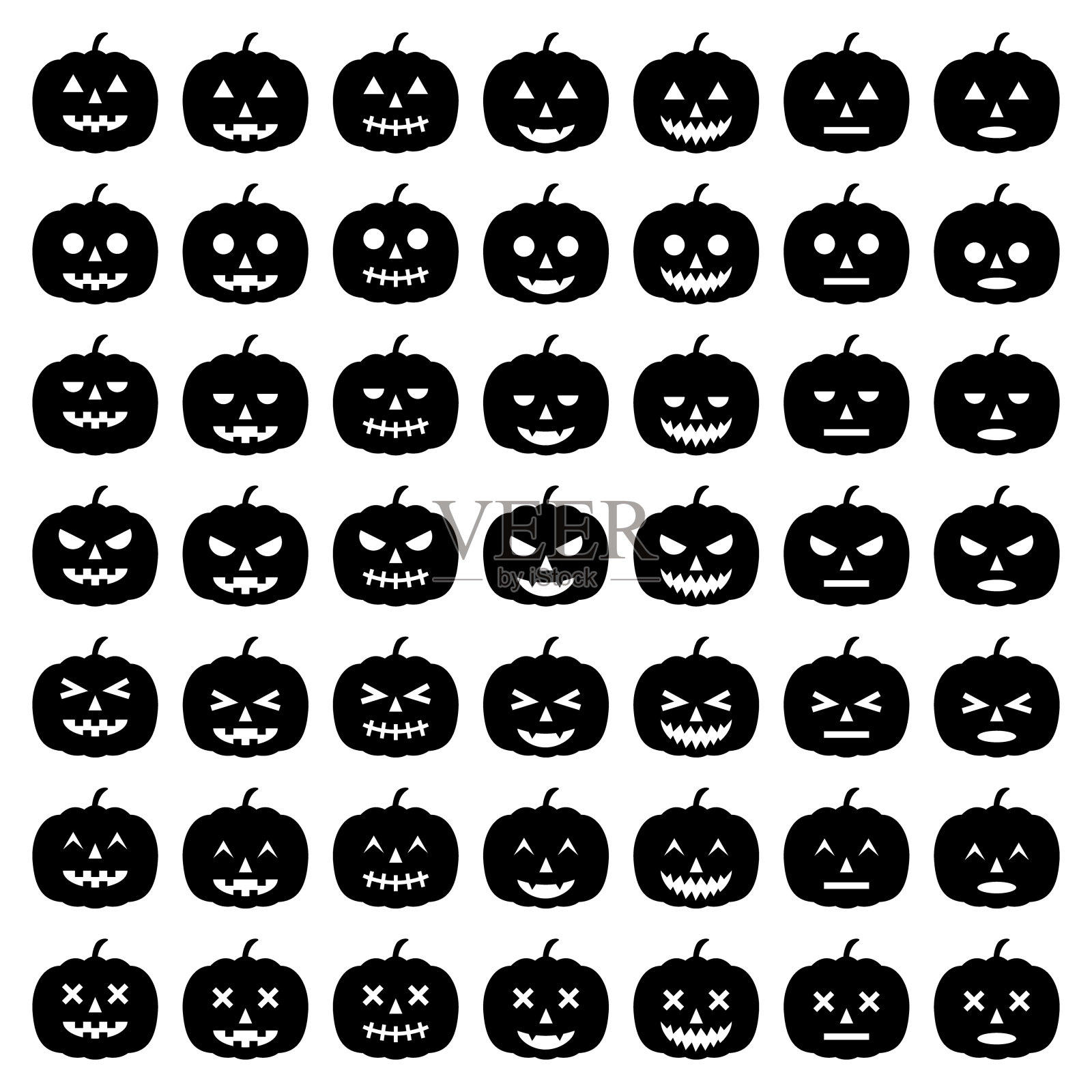 万圣节南瓜鬼图标设置插画图片素材