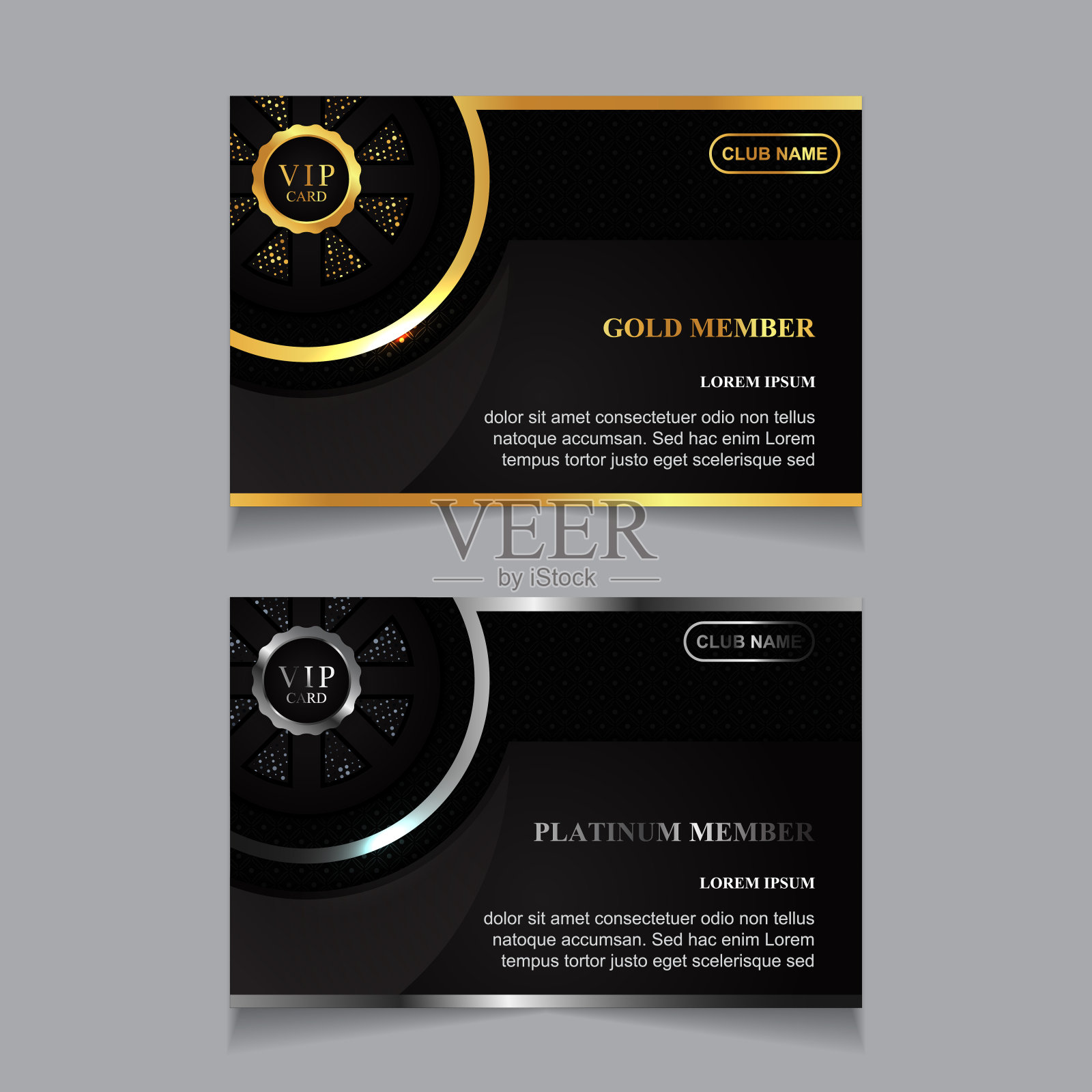向量VIP金卡、白金卡。黑色几何图案背景与优质设计。豪华和优雅的图形模板布局插画图片素材