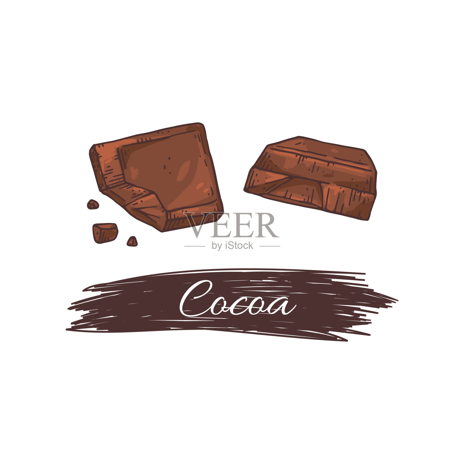 可可巧克力画概念-品尝甜品甜品块插画图片素材