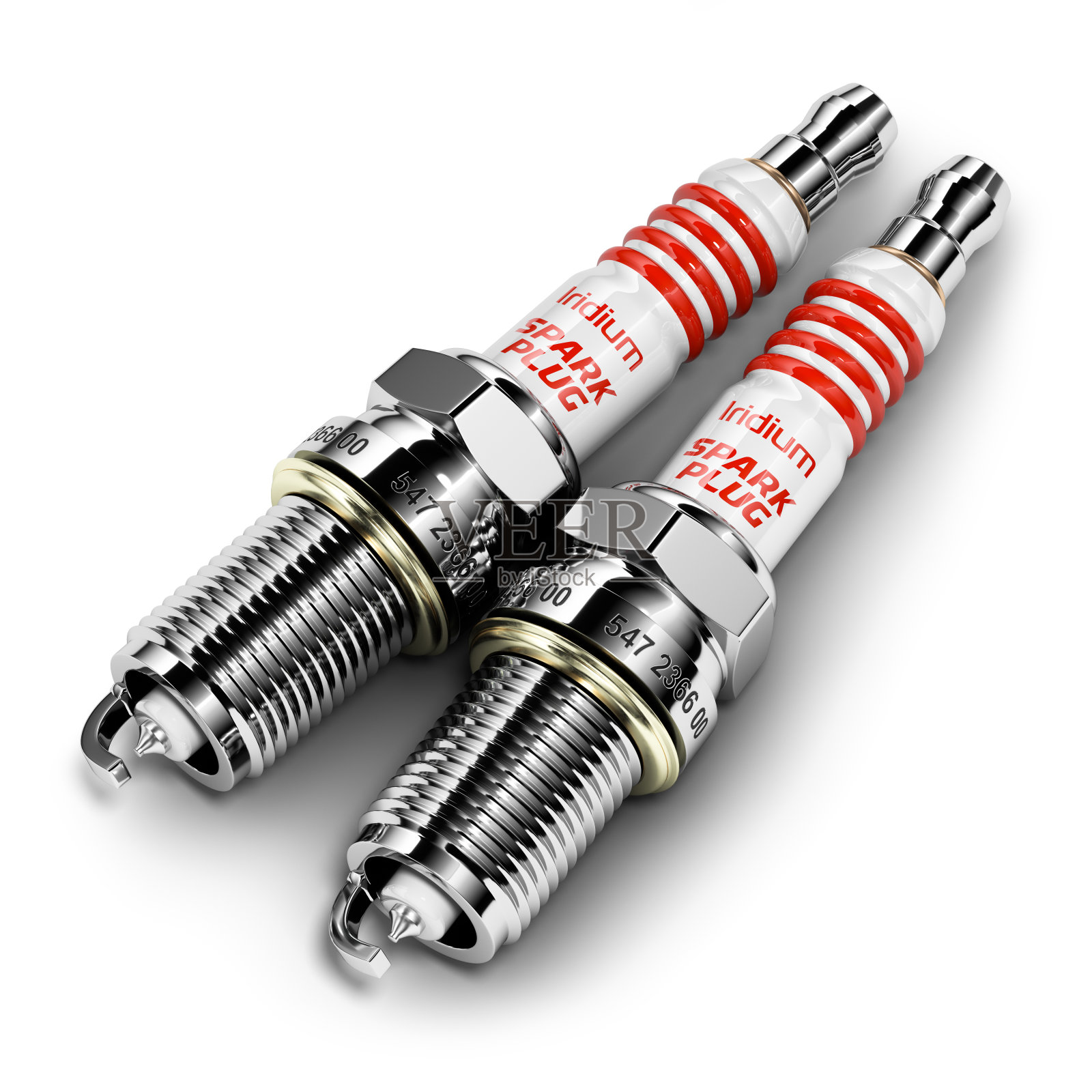 一对铱火花塞隔离在白色背景3d照片摄影图片