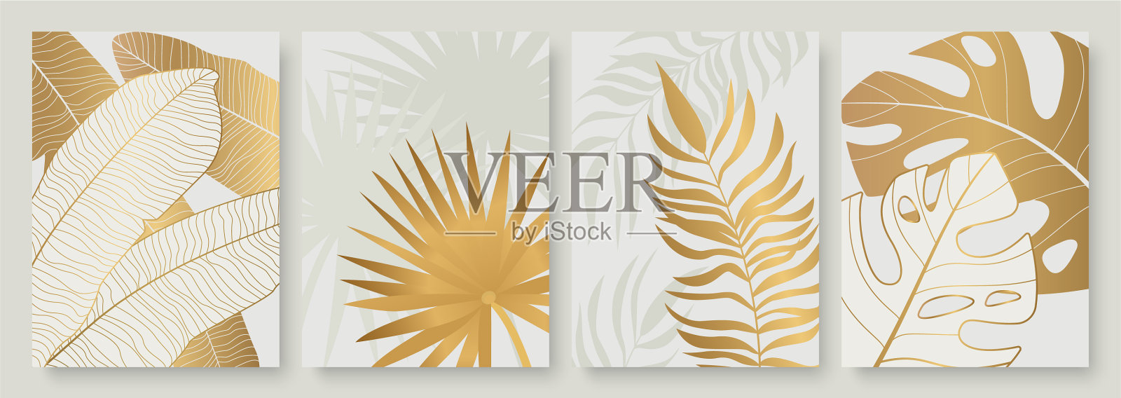 为社交媒体准备的热带金色树叶设计模板素材