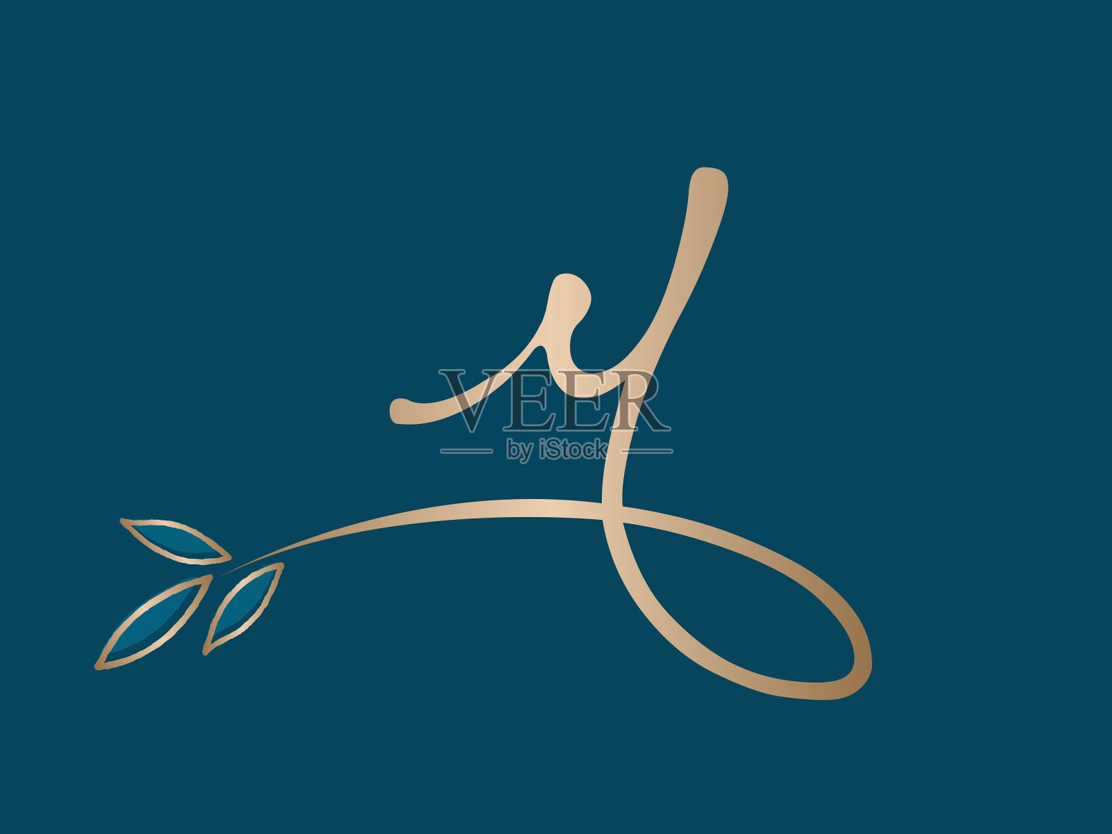 字母Y的标志。装饰叶拼音首字母。插画图片素材