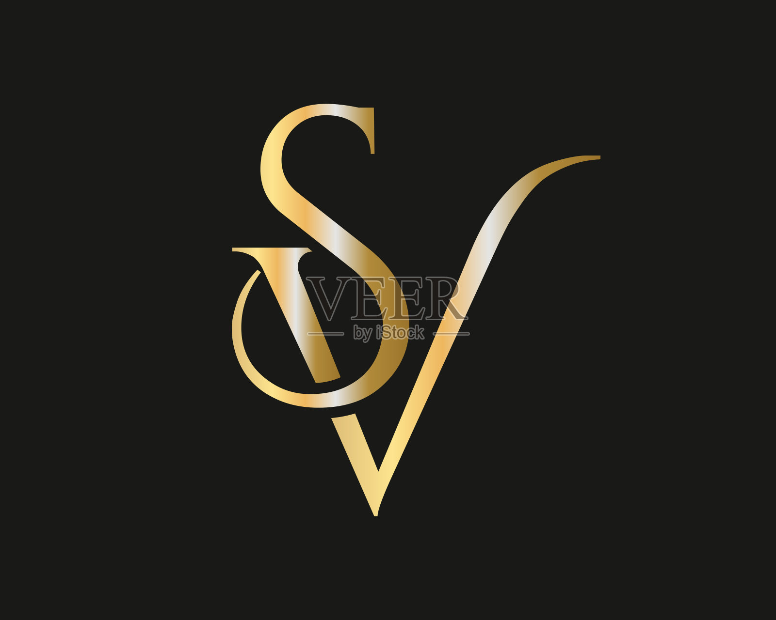 初始金SV字母标志设计。VS标志设计具有创意和奢华的概念插画图片素材