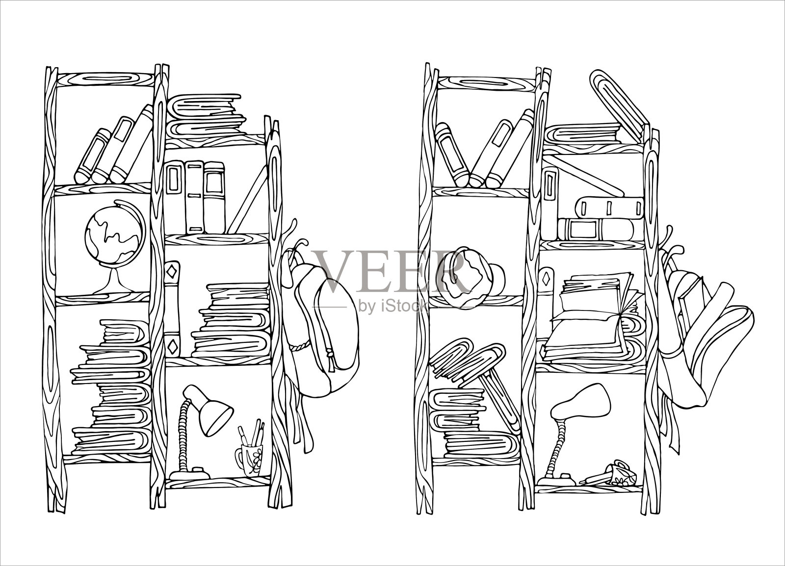 学校的角落。有序和无序。向量插画图片素材