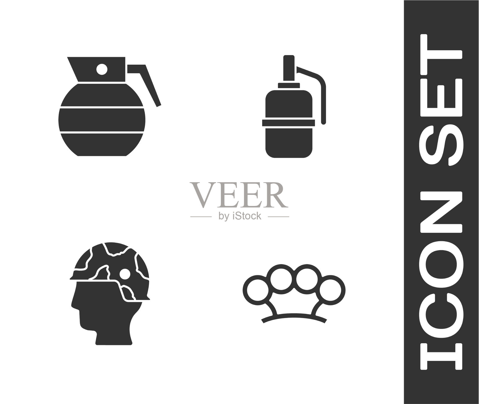 设铜指关节手榴弹军人和图标素材