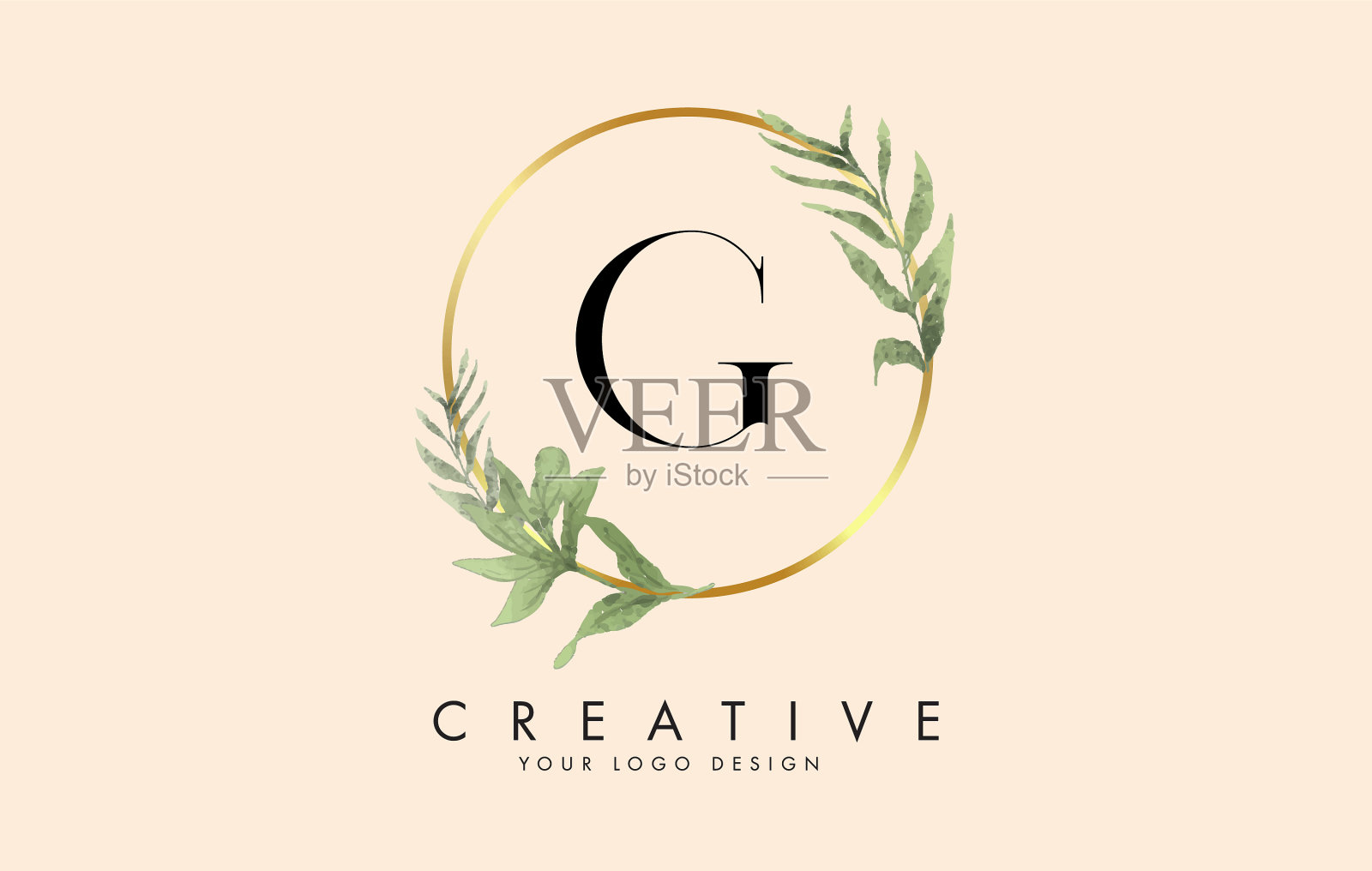 标志设计用G字母和金色的圆圈插画图片素材