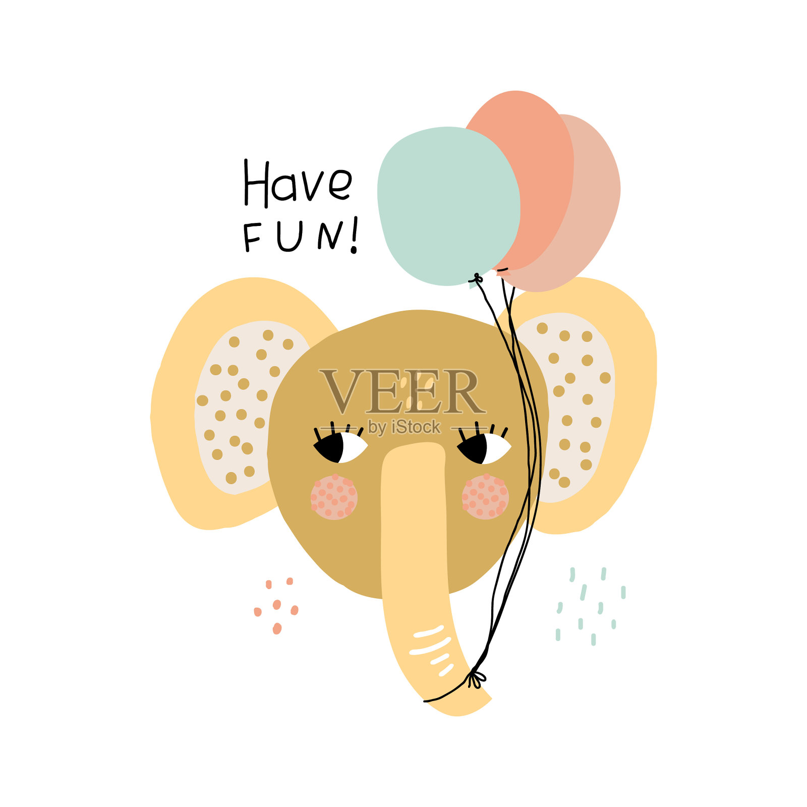 带着派对气球的滑稽大象,幼稚设计元素图片