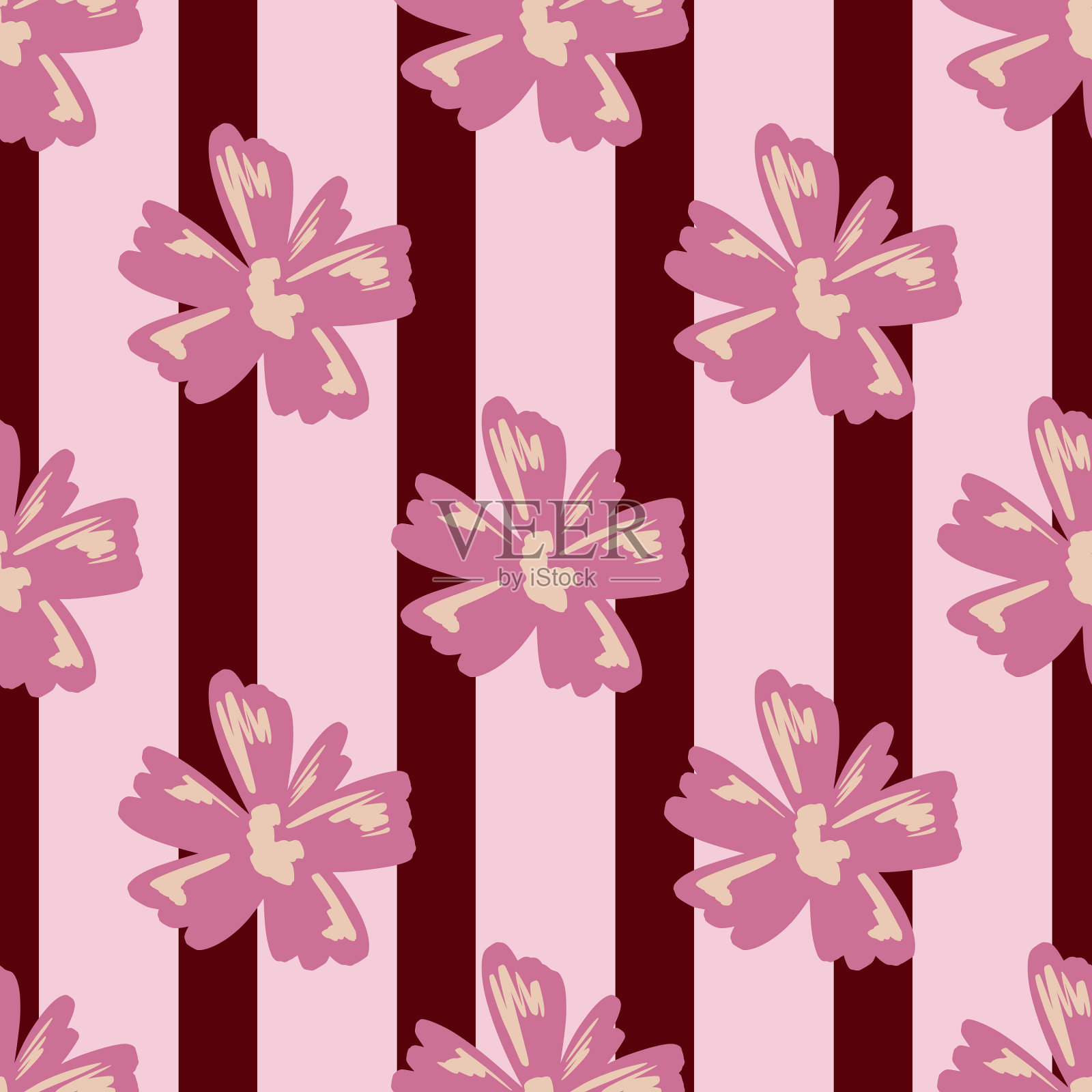 抽象植物无缝图案与手绘插画图片素材