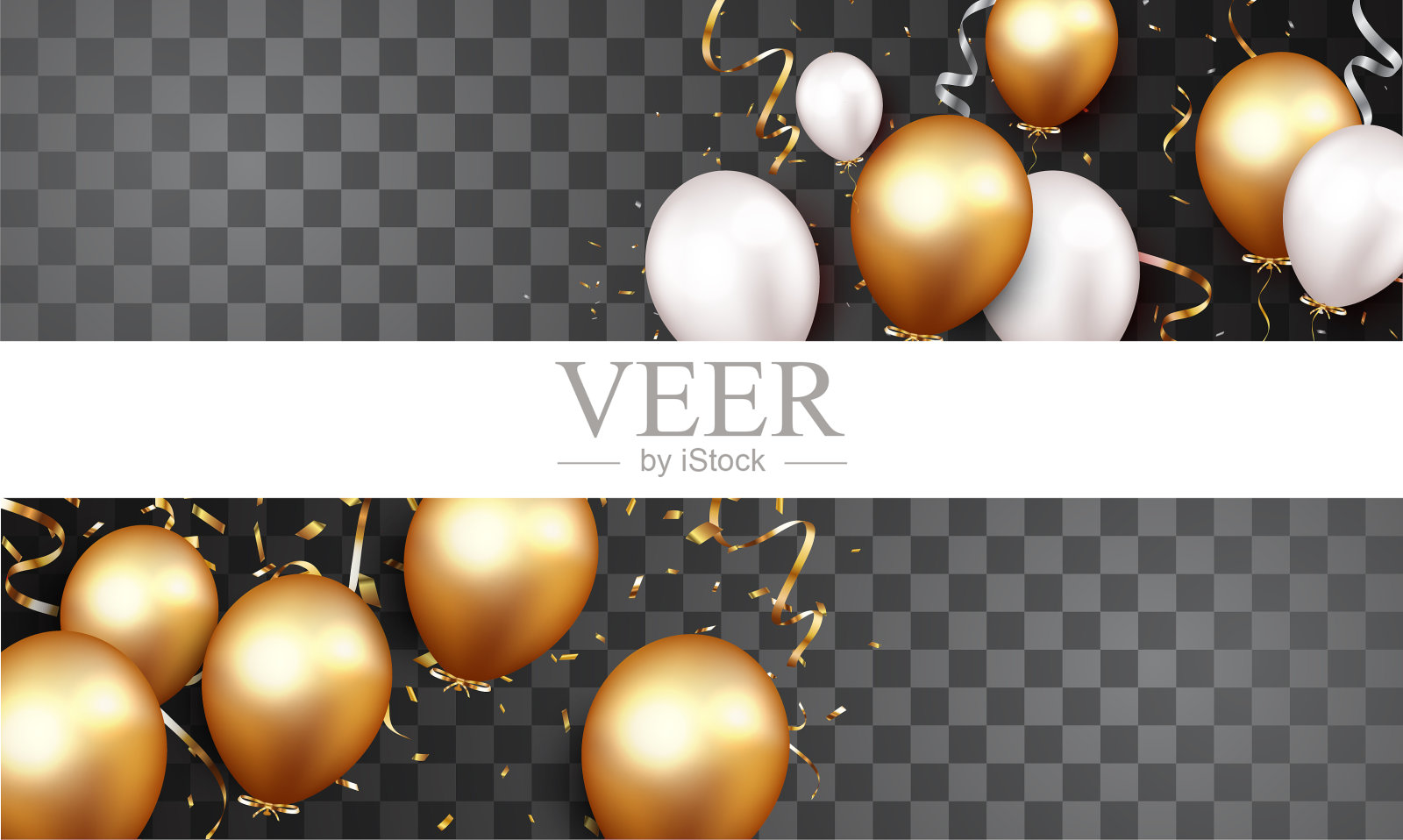 庆祝旗帜与金色的五彩纸屑和气球插画图片素材