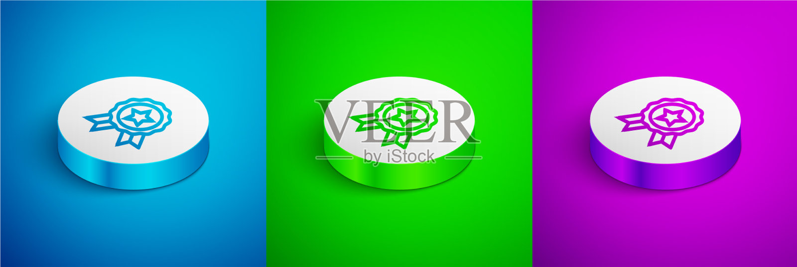 等距线奖章图标孤立在蓝色绿色图标素材