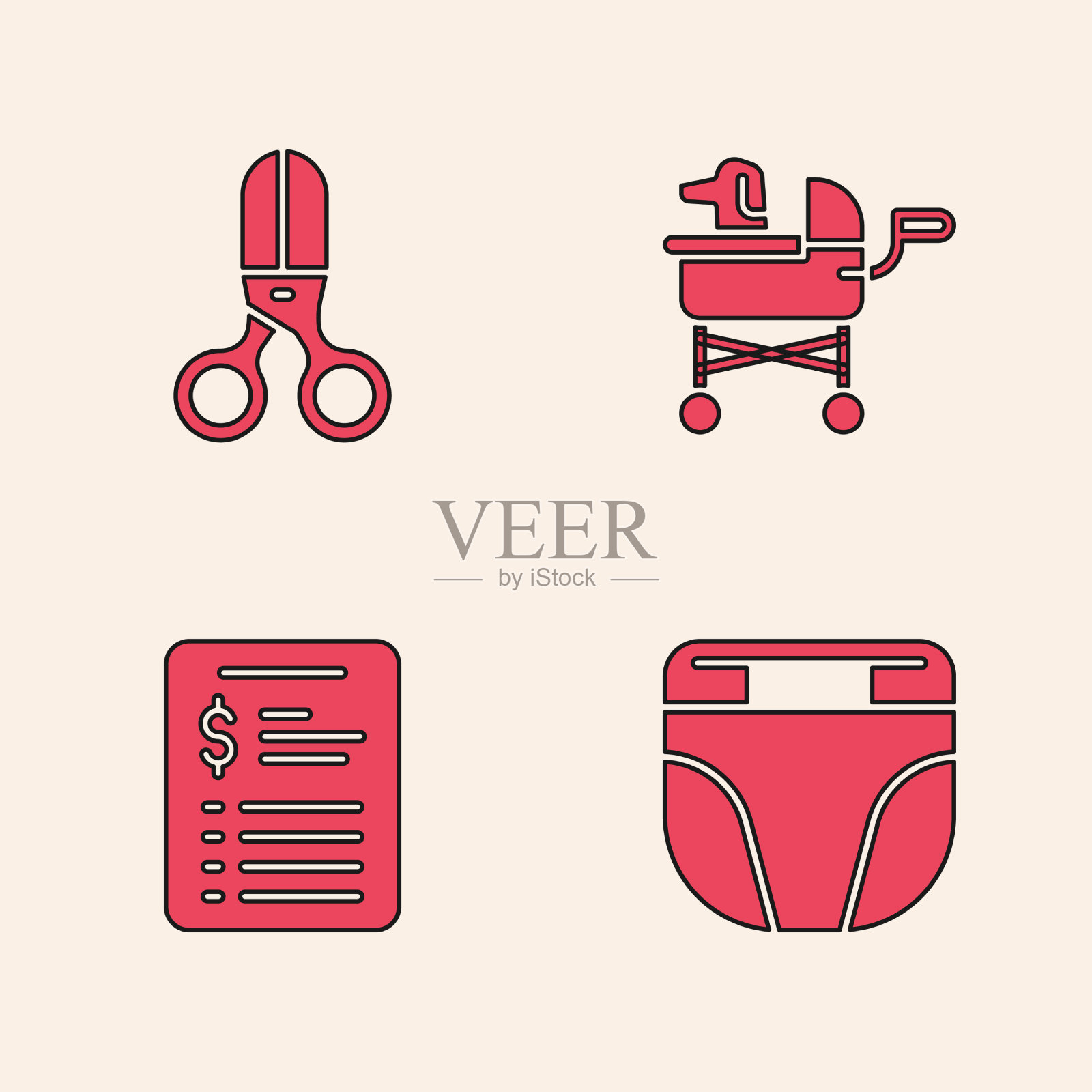 为狗、剪子、理发师、宠物设置尿布图标素材