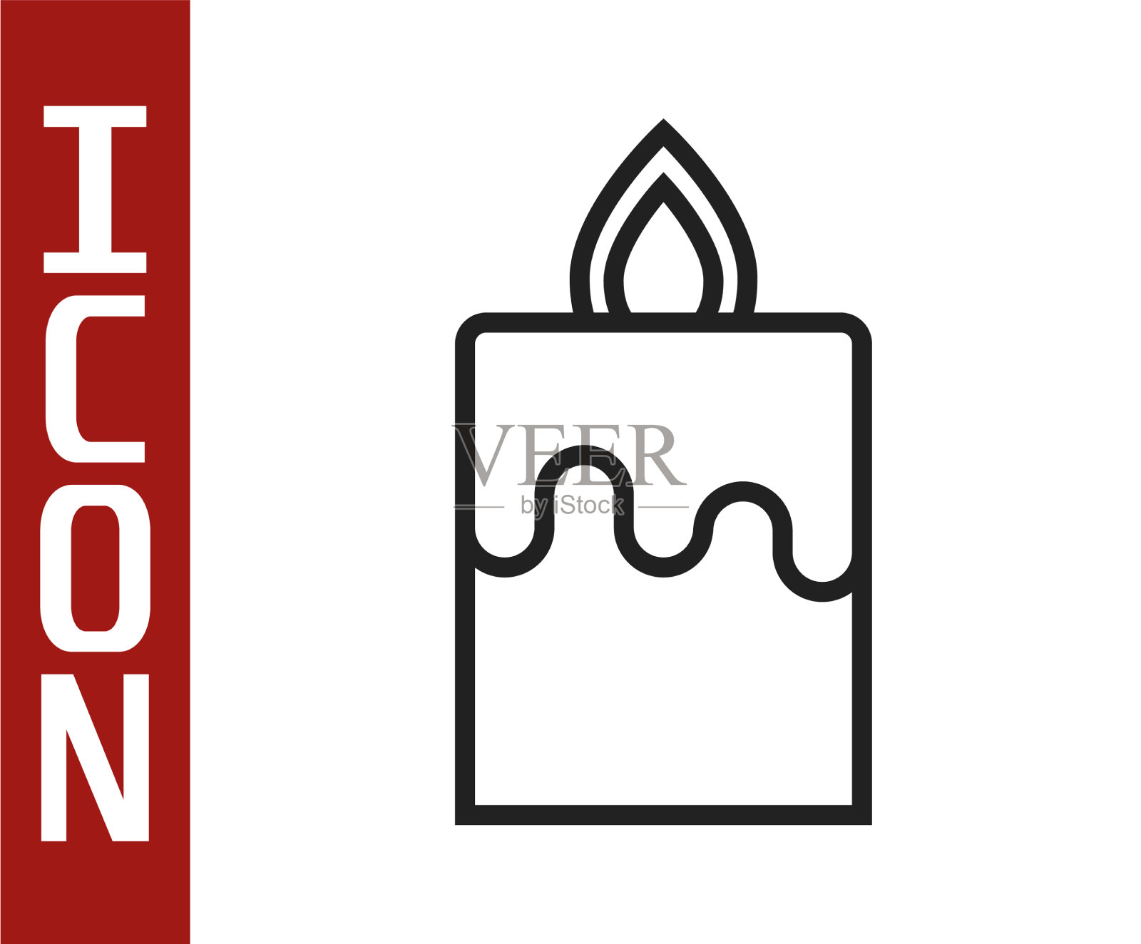 黑色线燃烧蜡烛图标孤立在白色插画图片素材