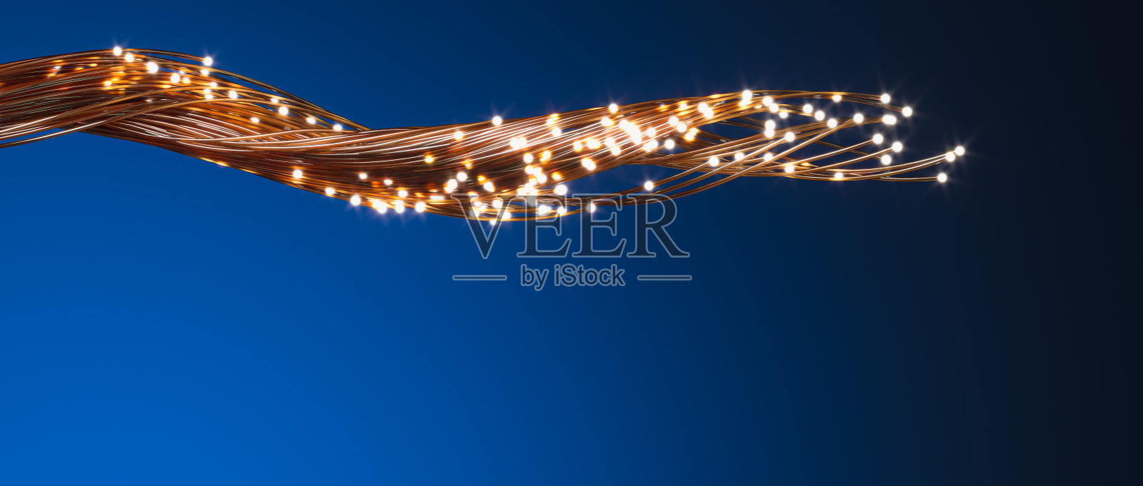 带发光终端的光纤电缆。照片摄影图片