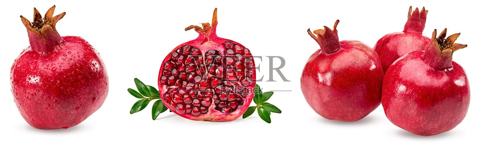 收集孤立在白色背景上的石榴。剪切路径照片摄影图片