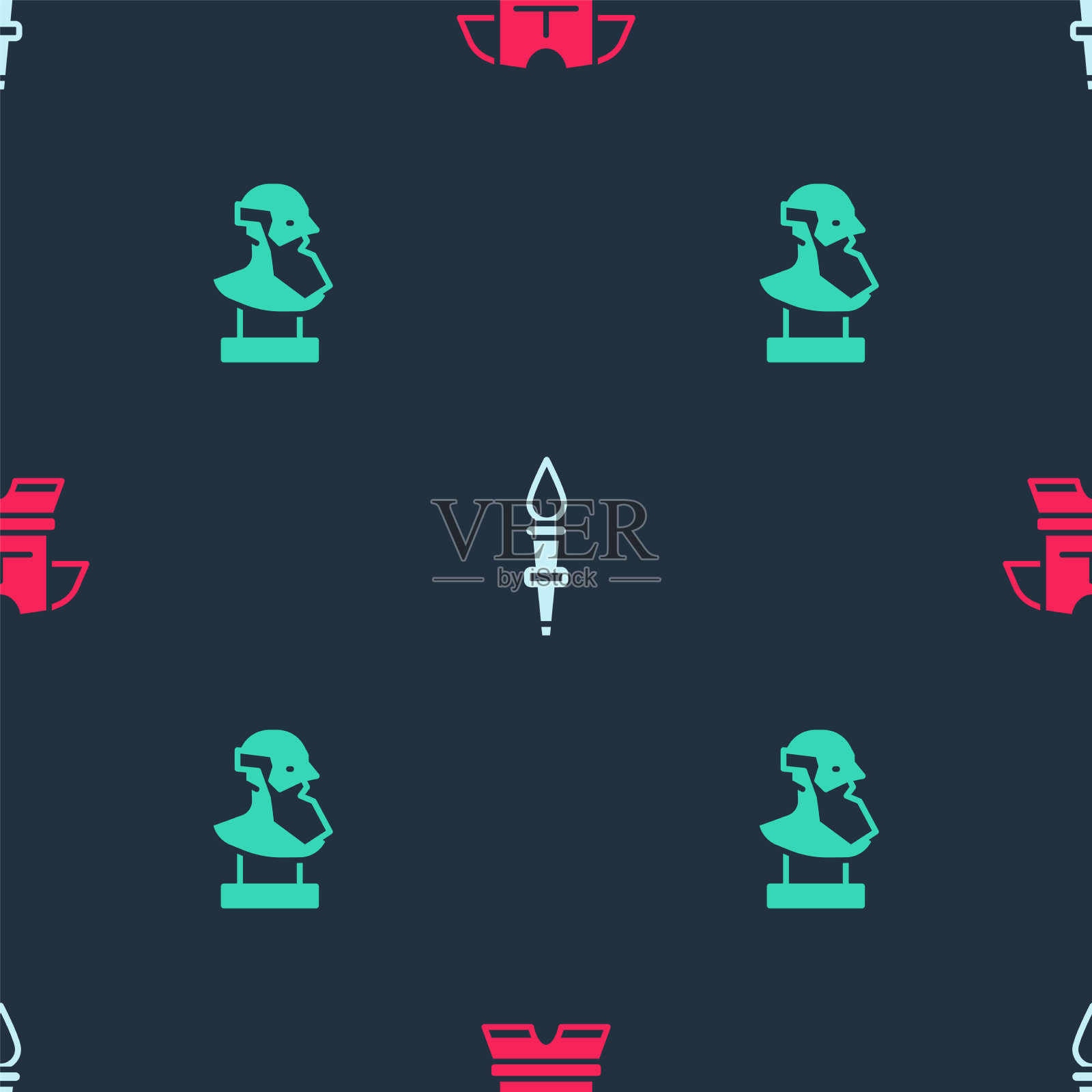 设置铠甲火炬火焰和古代半身像图标素材