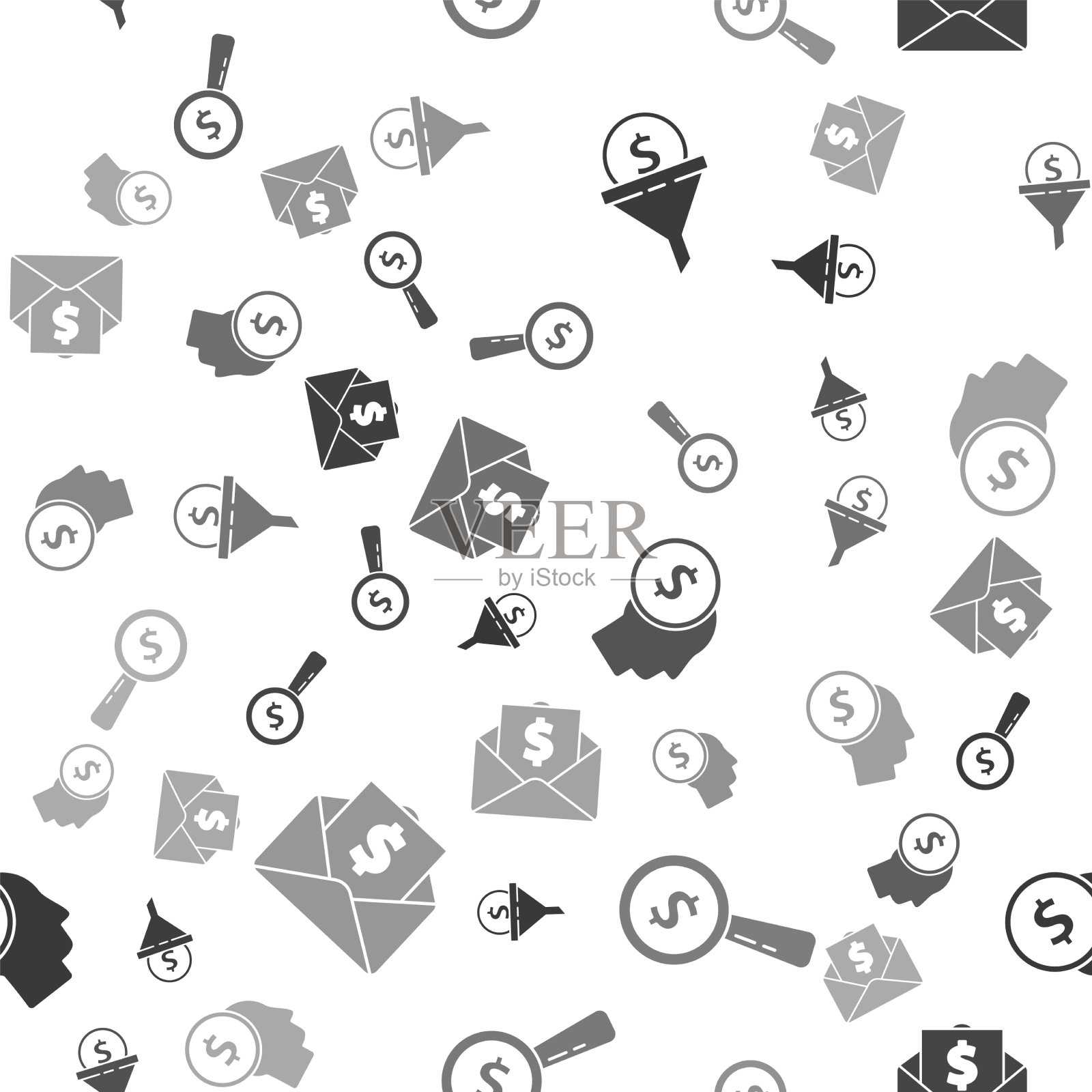 设置领导管理的放大镜和美元图标素材