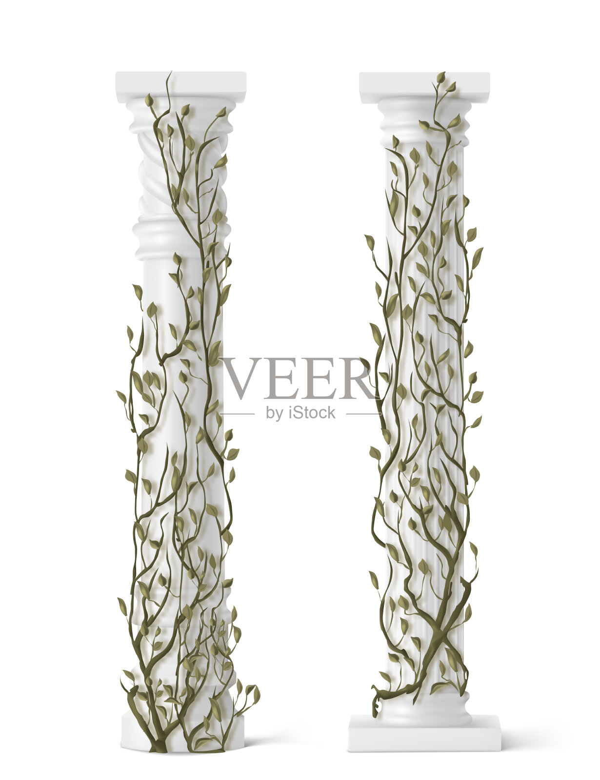 大理石柱状藤蔓上的常青藤带有绿色的叶子设计元素图片