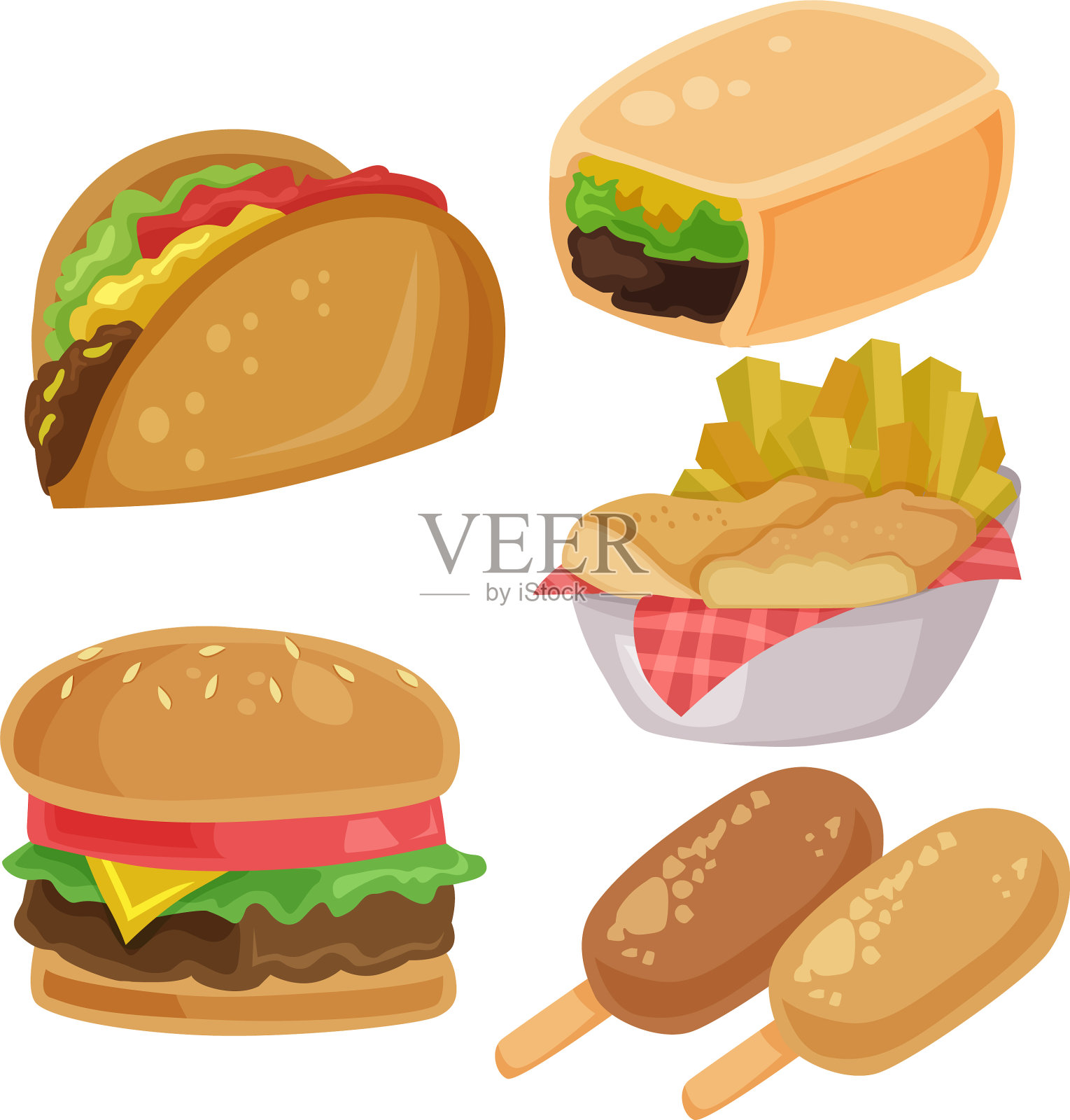 垃圾食品夹艺术汉堡玉米煎饼薯条薯条设计元素图片