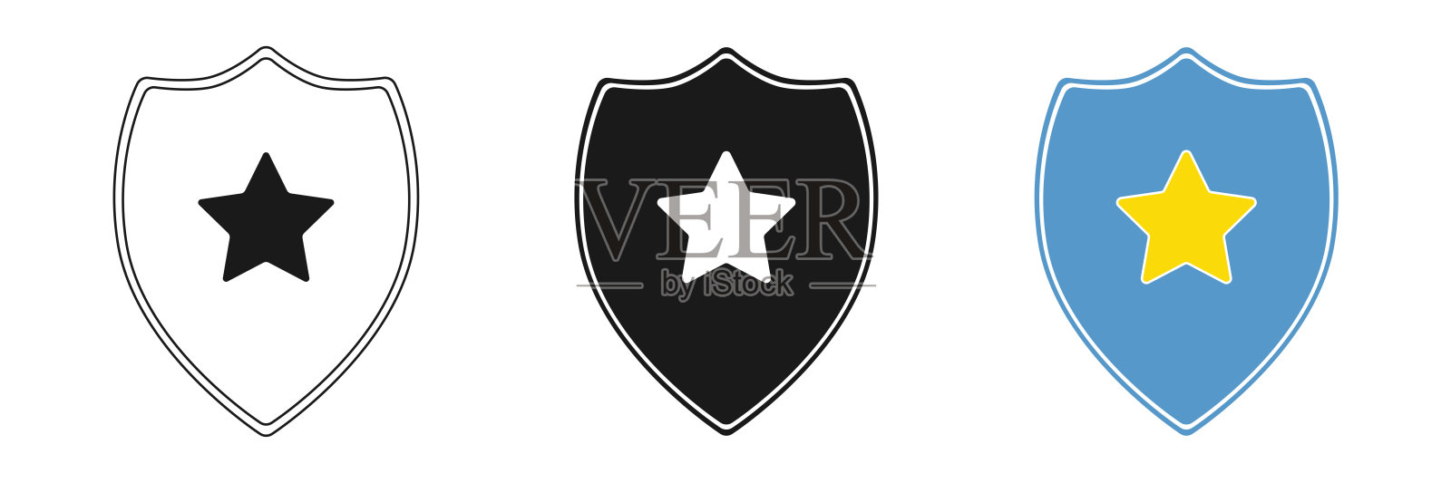 盾牌和明星。的图标集。平面矢量孤立在白色上。设计元素图片