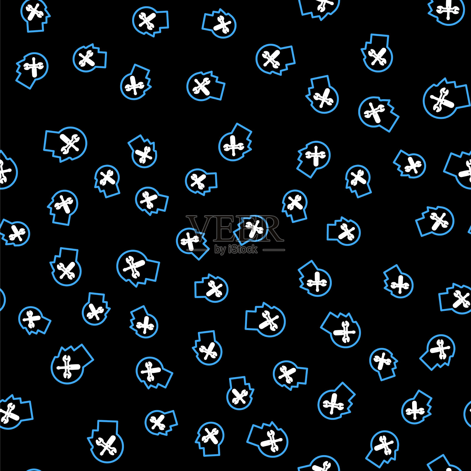 用螺丝刀和扳手装配人的头部插画图片素材