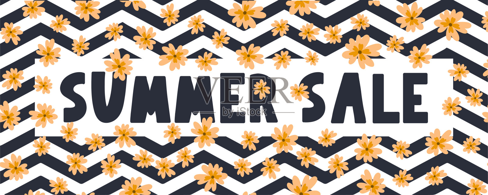 夏季销售旗帜与鲜花字母向量插画图片素材