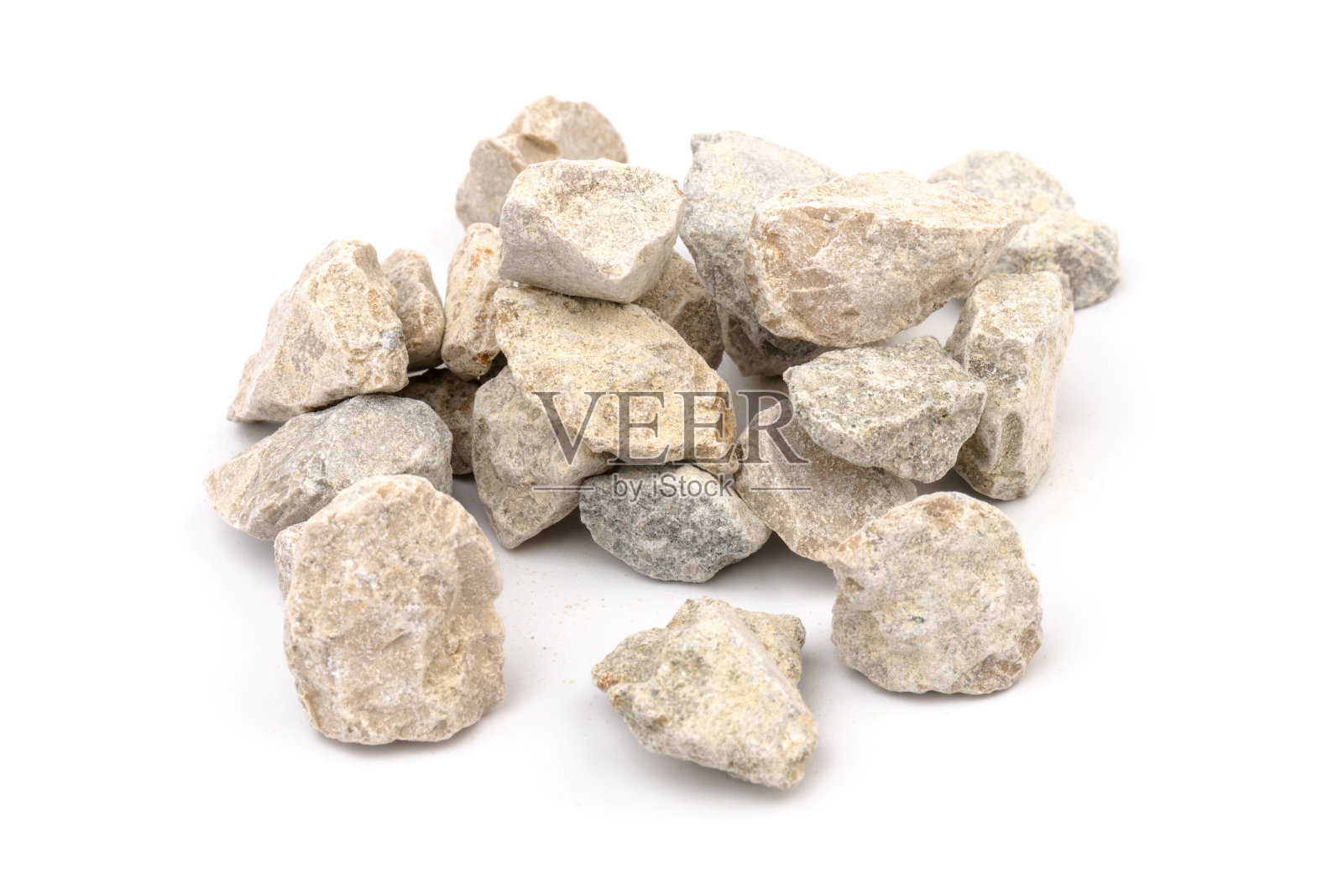 灰色小岩石地面纹理孤立在白色背景。小石头路。照片摄影图片