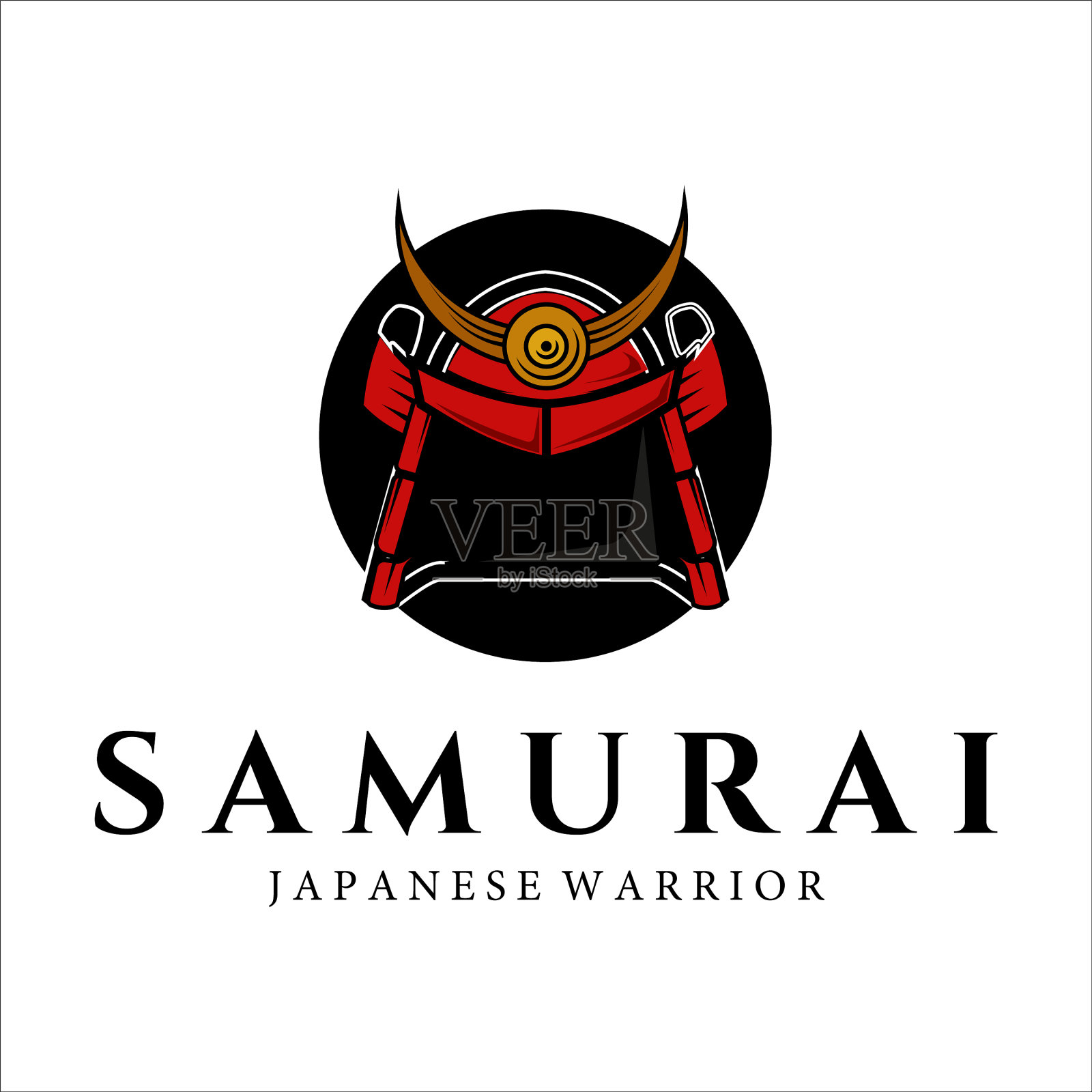 武士盔甲头盔的复古标志模板插画图片素材