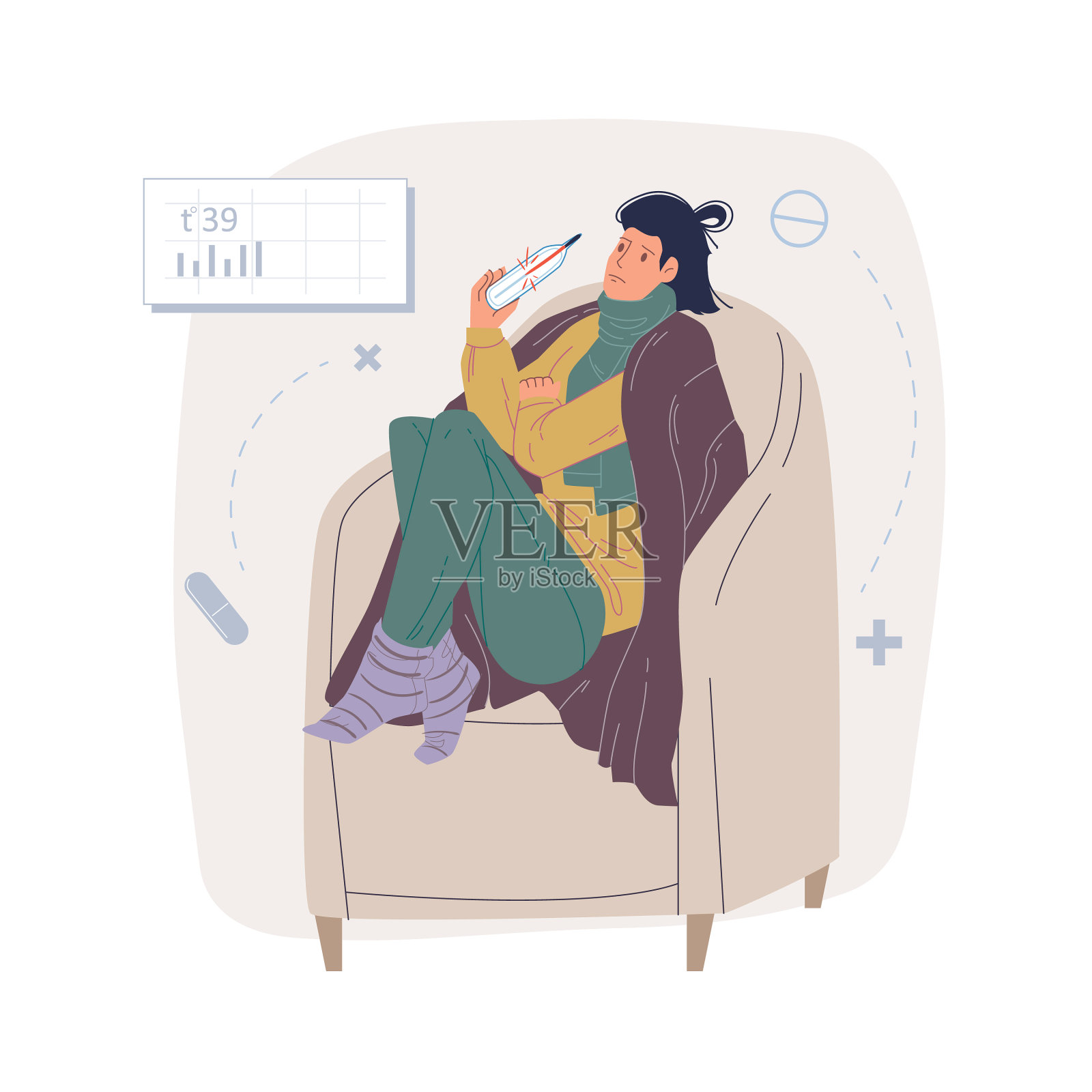 扁平卡通人物生病的人设计元素图片