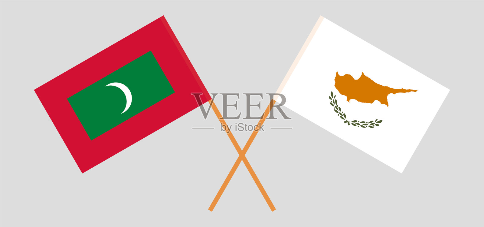 马尔代夫和塞浦路斯的交叉旗帜。官方色彩。正确的比例插画图片素材