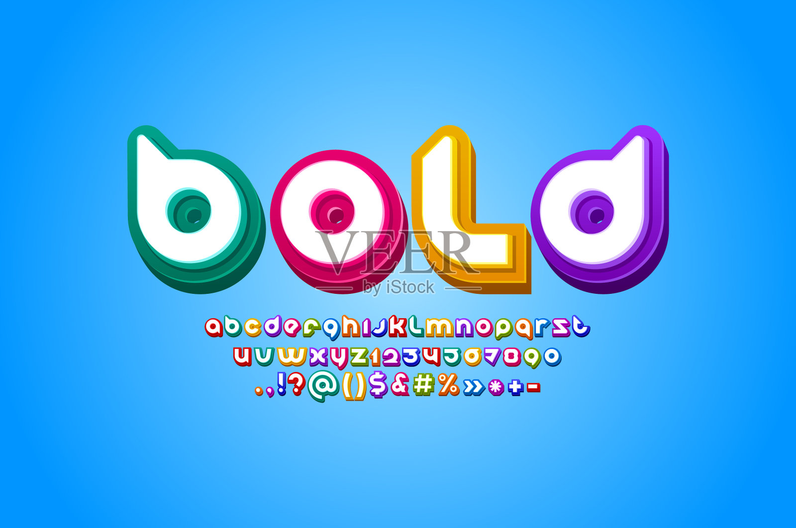 3d字母明亮圆润字体多色插画图片素材