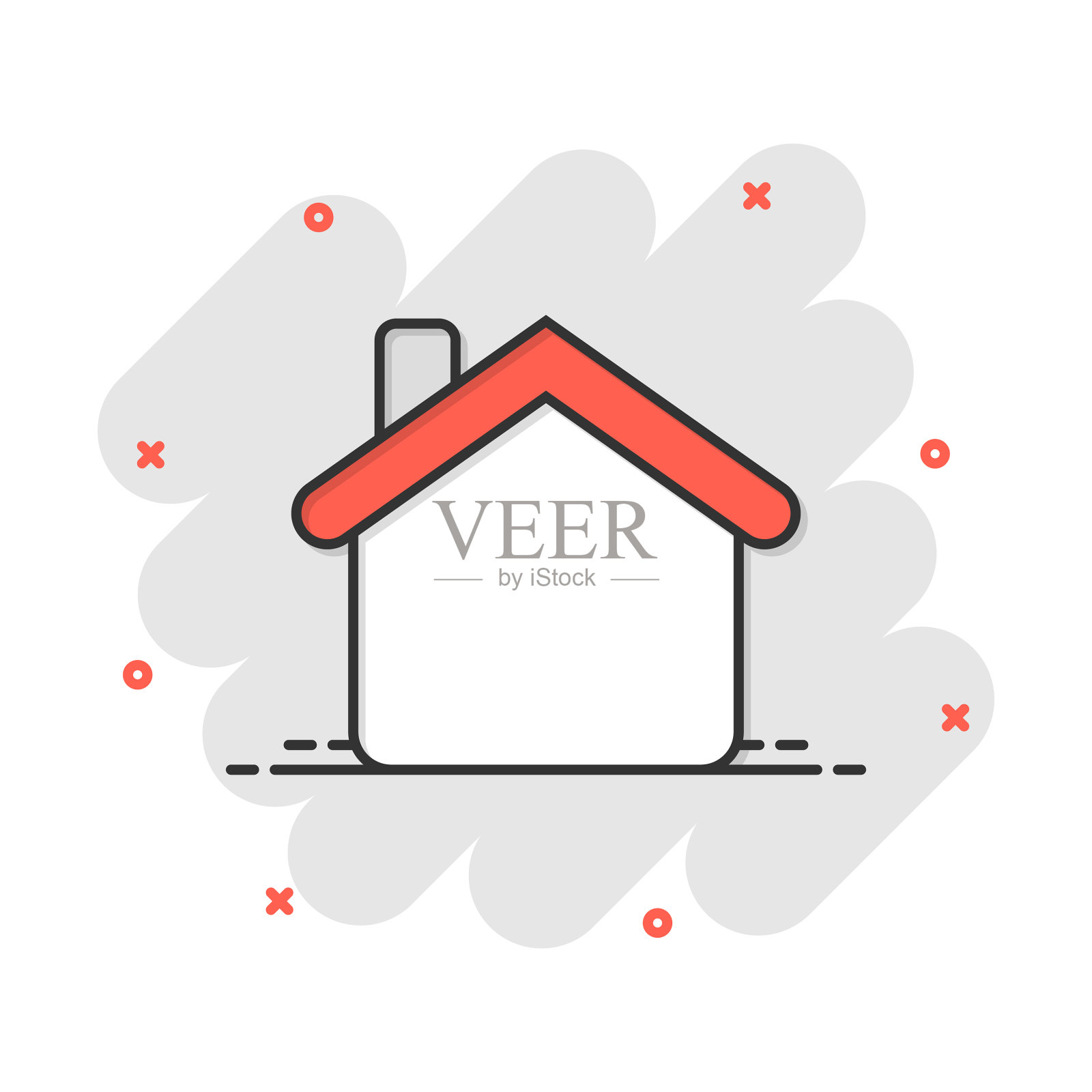 房屋建筑图标在漫画风格的家庭公寓设计元素图片