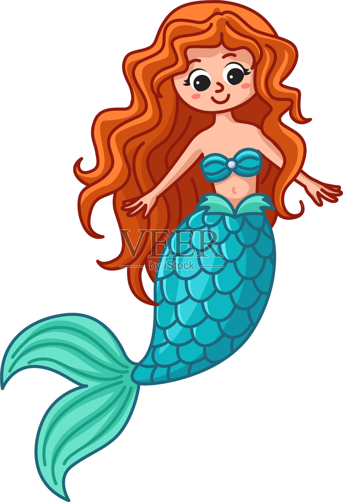 美丽的卡通美人鱼孤立在白色插画图片素材