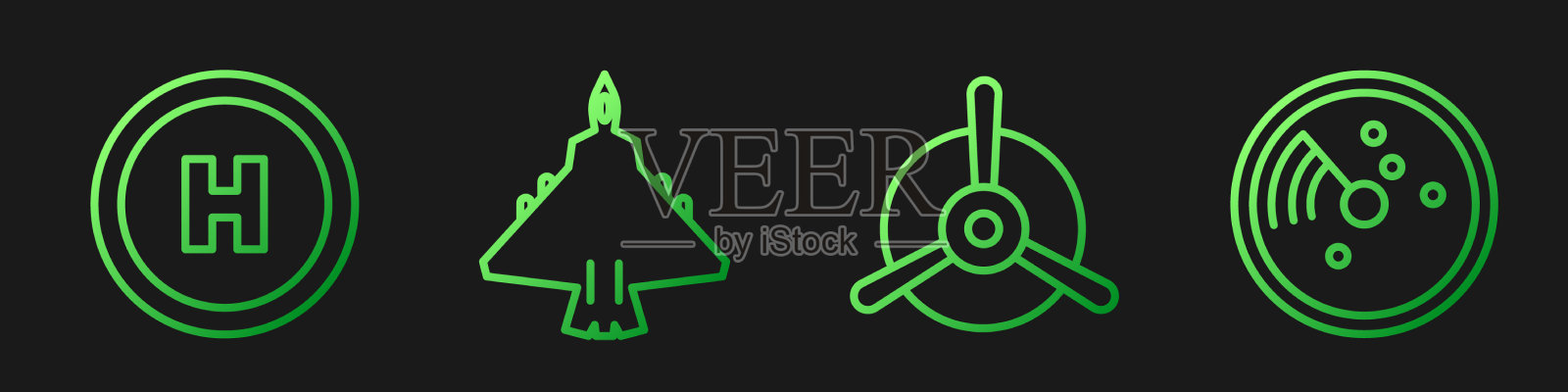 设置直线飞机螺旋桨直升机停机坪图标素材