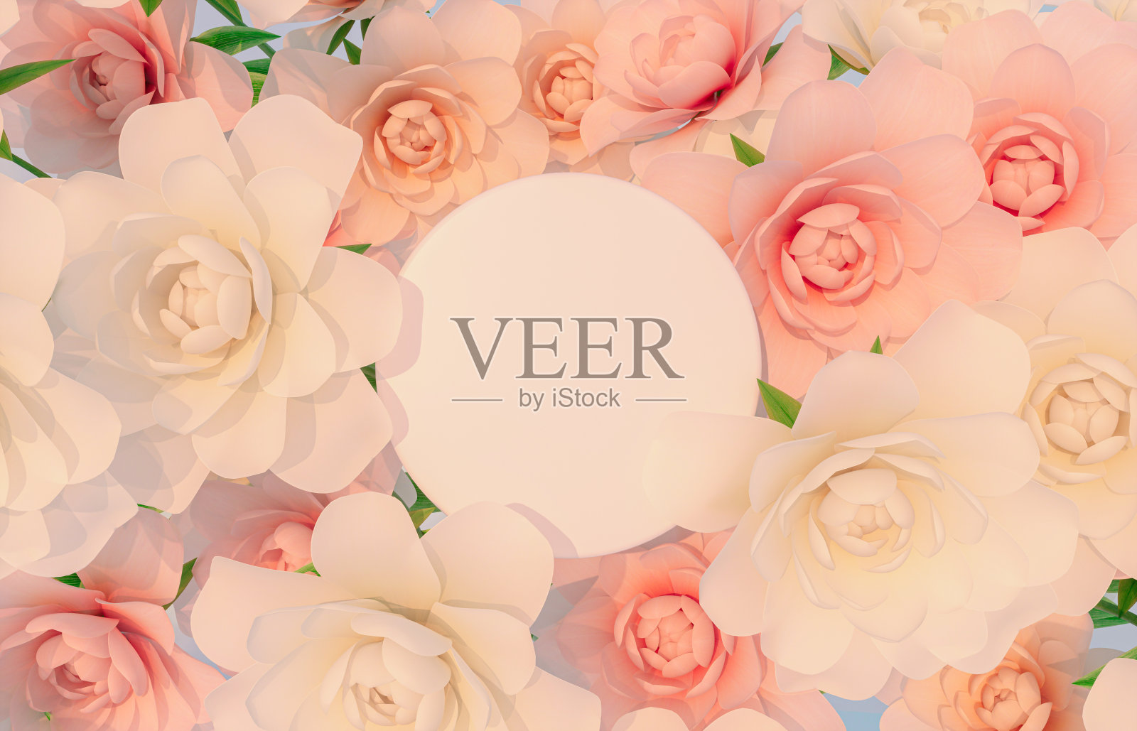 自然美丽的讲台背景产品展示与玫瑰花。照片摄影图片