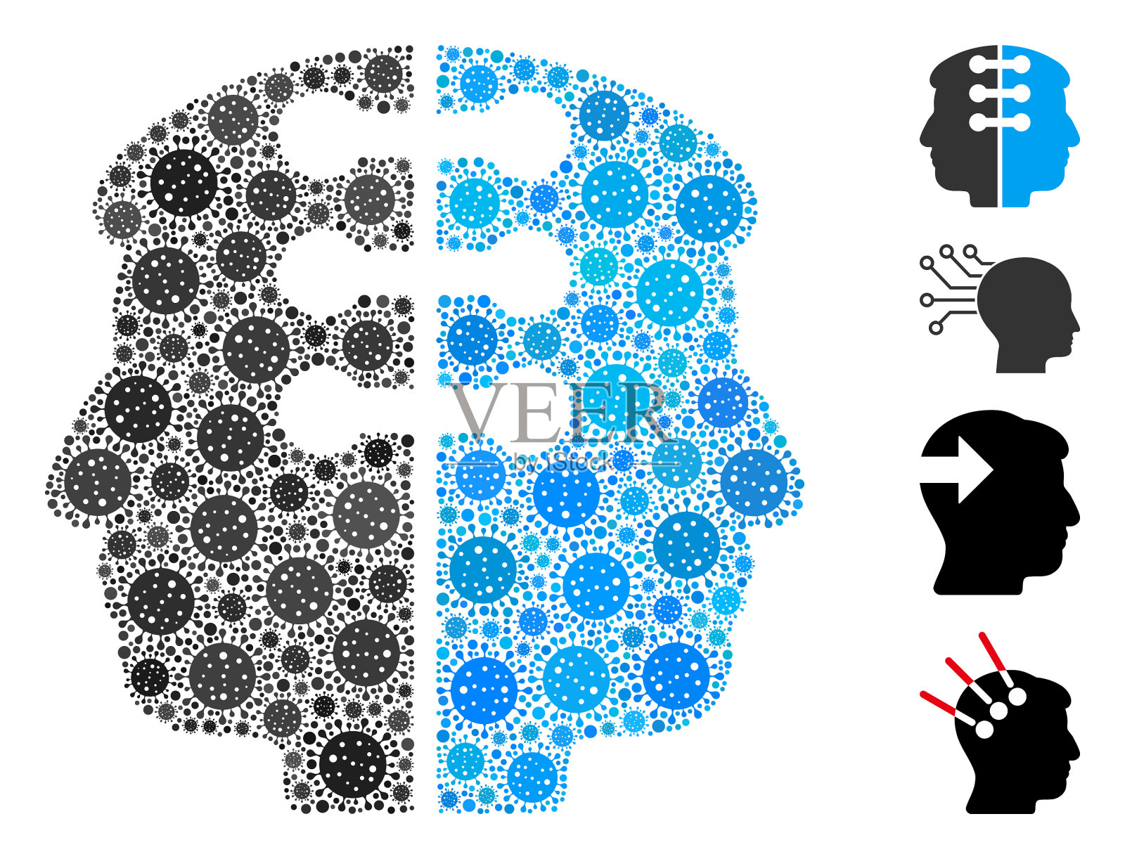 双头界面拼贴冠状病毒物品插画图片素材