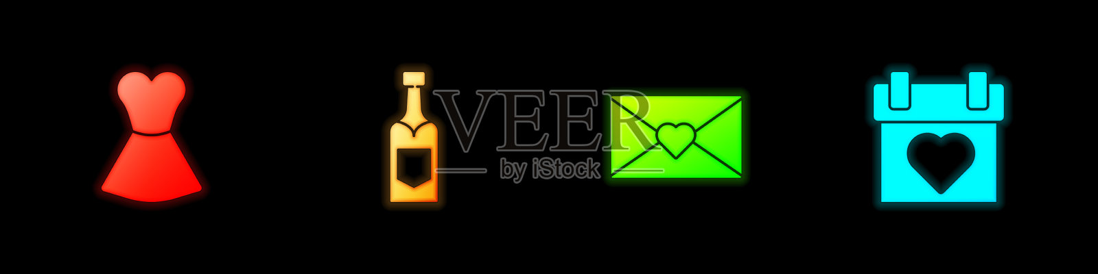 设女装香槟酒瓶用信封装图标素材