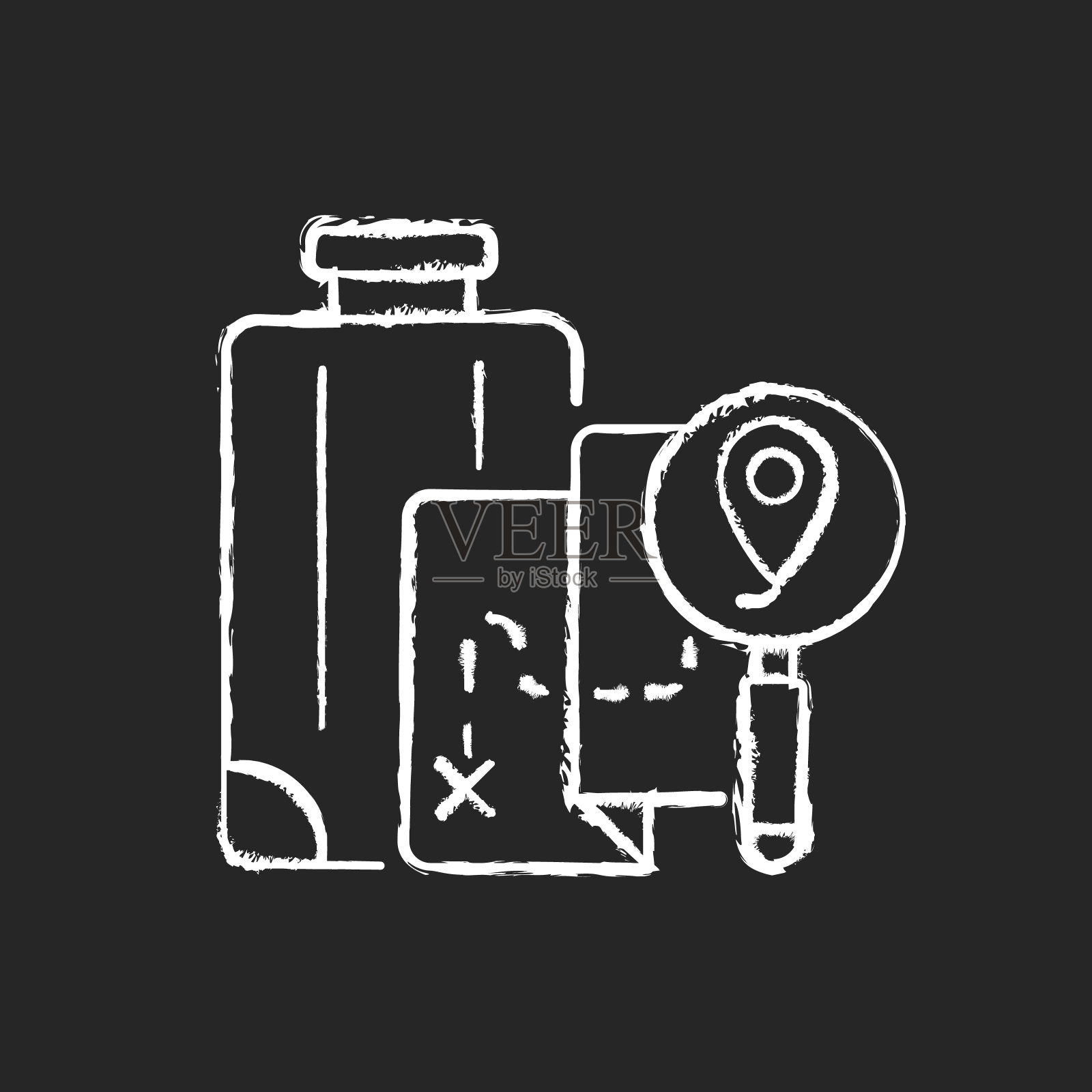 DIY旅行粉笔白色图标在黑暗的背景图标素材