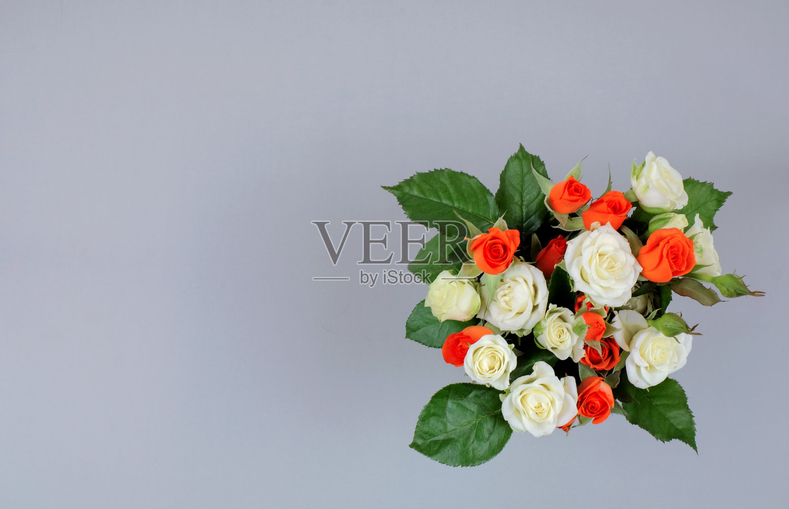 玫瑰花束在灰色背景与复制空间照片摄影图片
