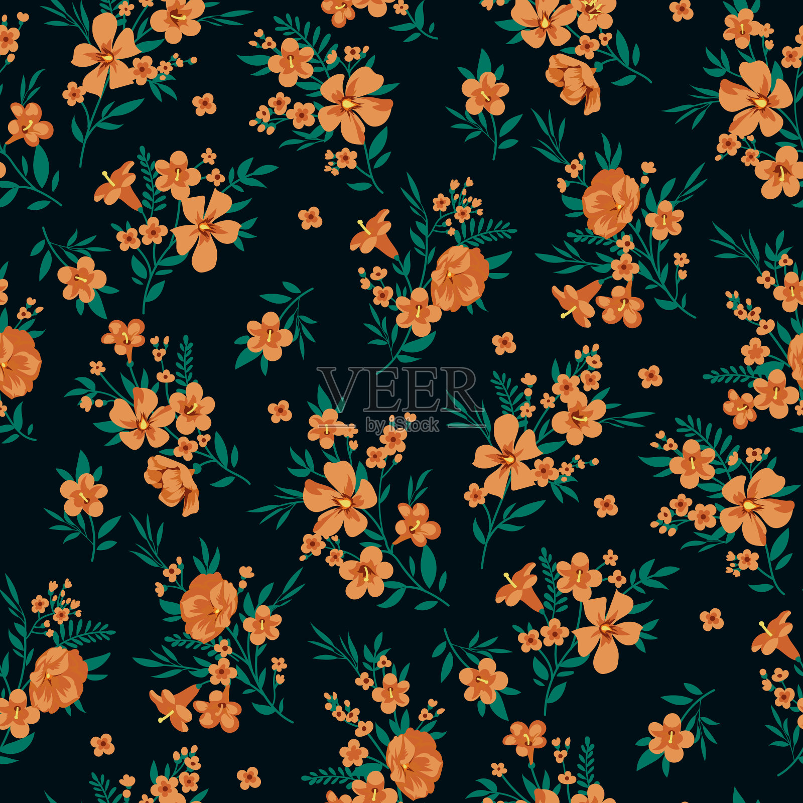 无缝图案与春天的花朵插画图片素材