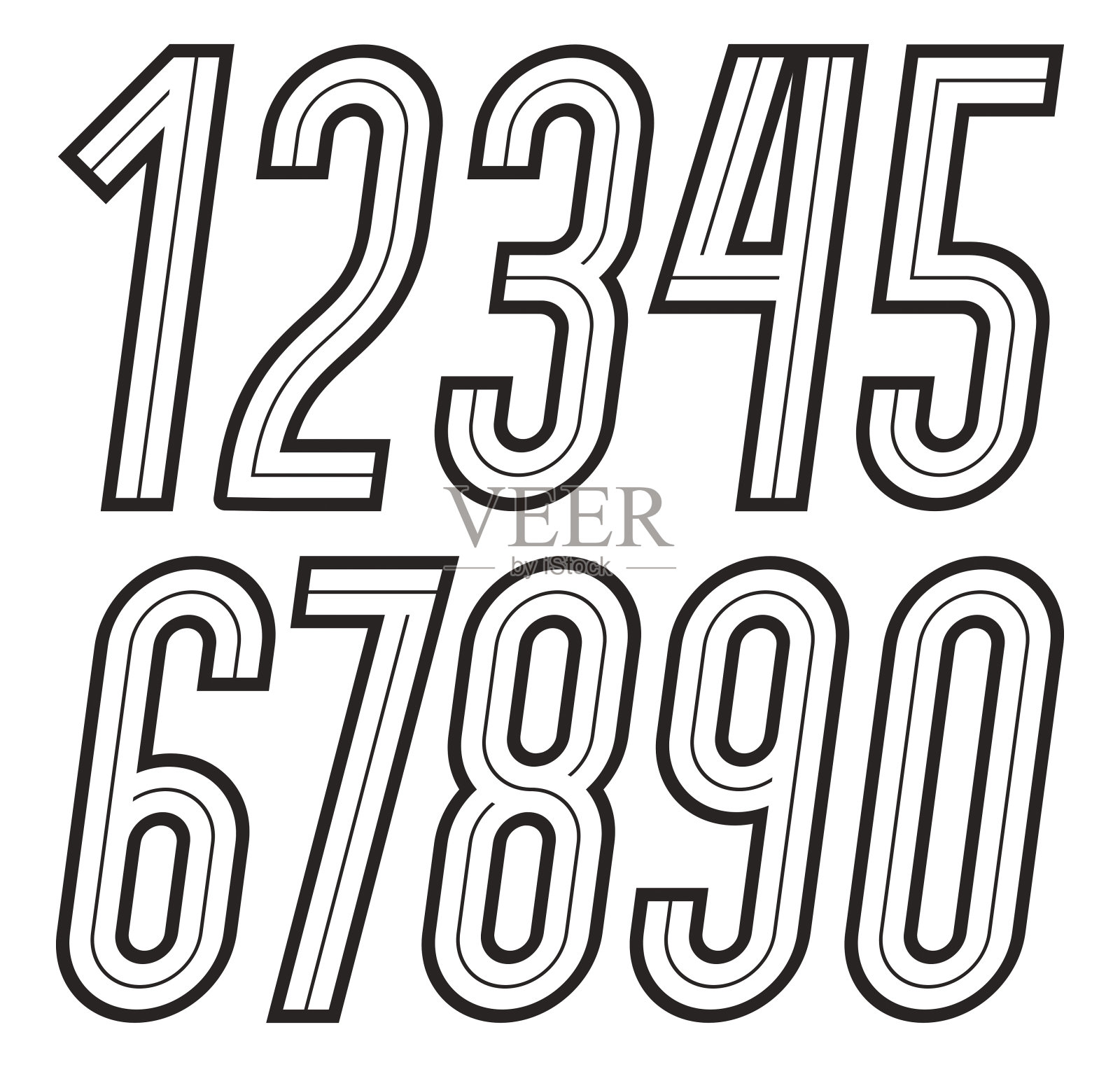 一套时尚复古的高浓缩矢量数字,现代数字集合可以用于海报艺术创作。插画图片素材