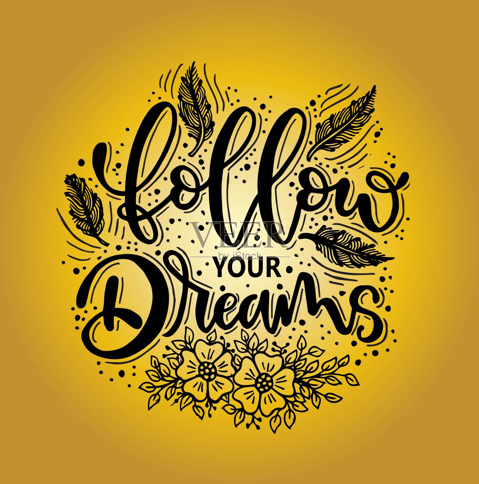 追随你的梦想,用装饰的手写字母,励志名言插画图片素材