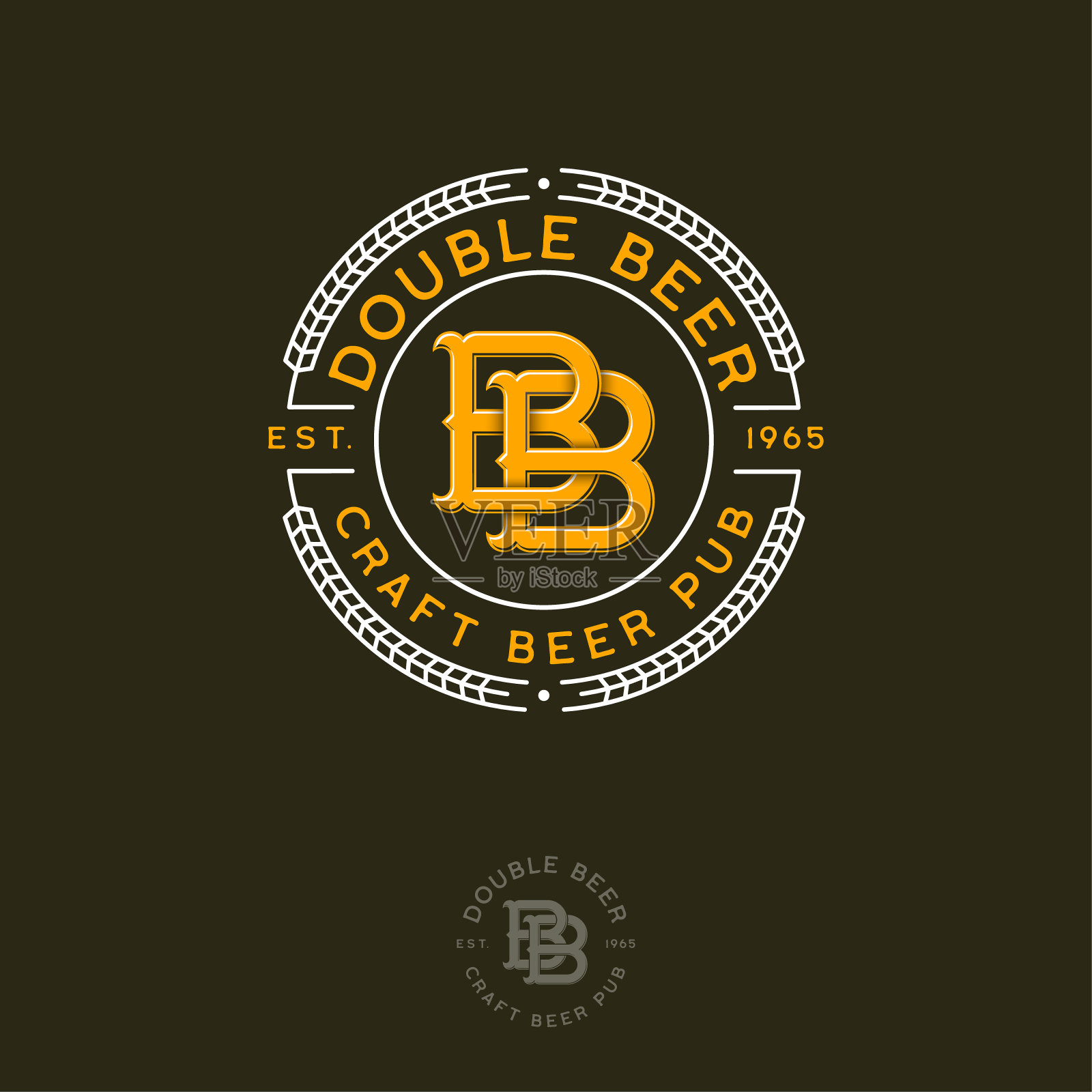 B和B字母组合。小穗的B和B字母和花圈。啤酒酒吧的迹象。设计元素图片