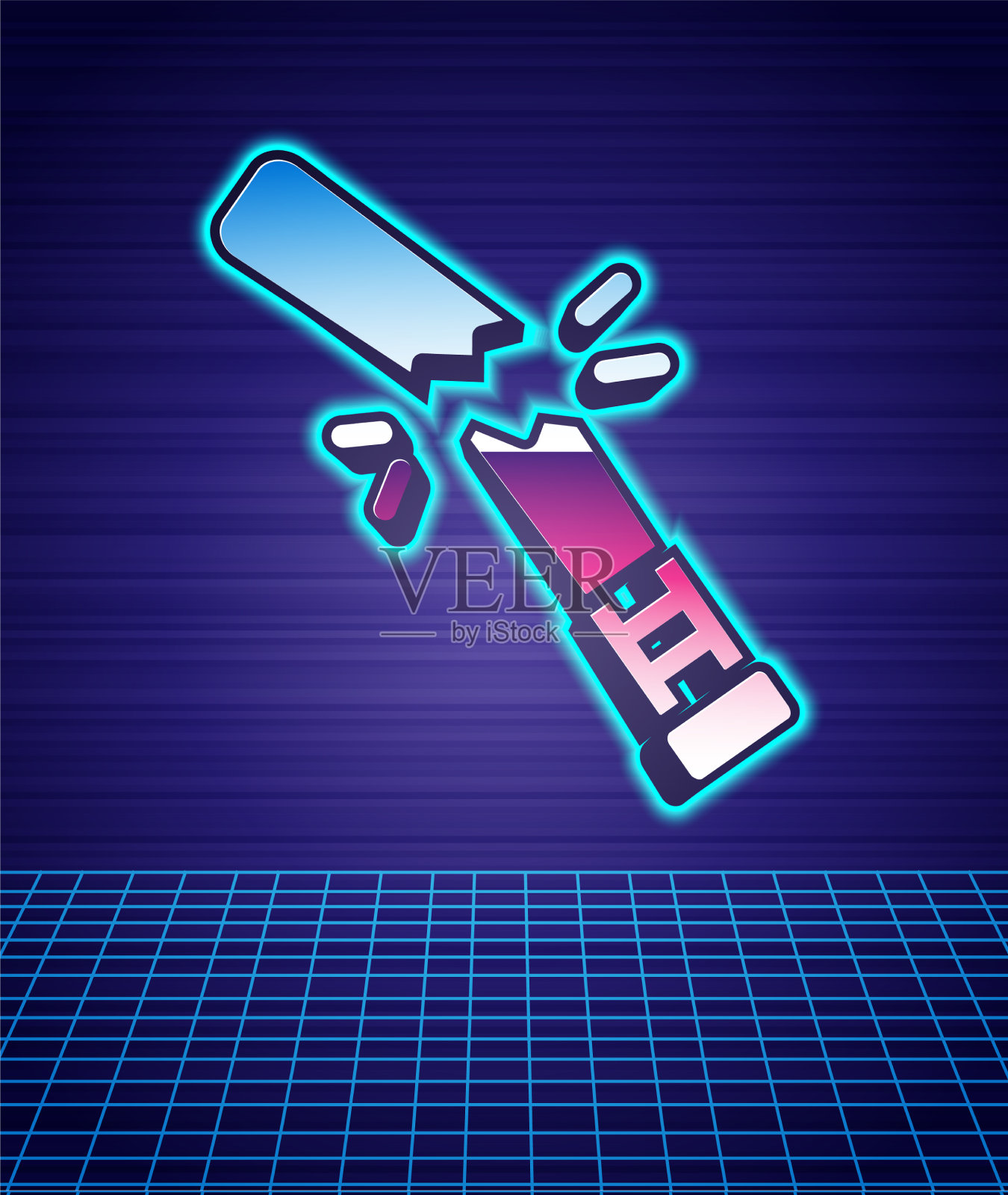 复古风格的破棒球棒图标孤立插画图片素材