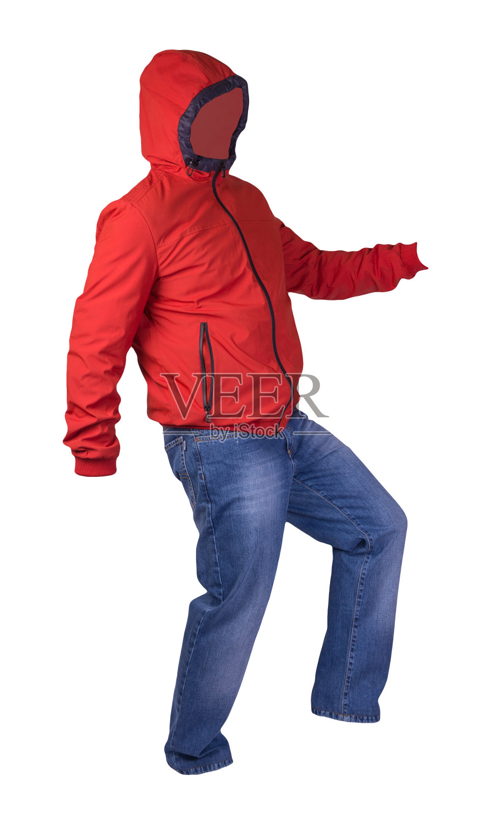 男人的夹克和牛仔裤孤立在白色背景。照片摄影图片