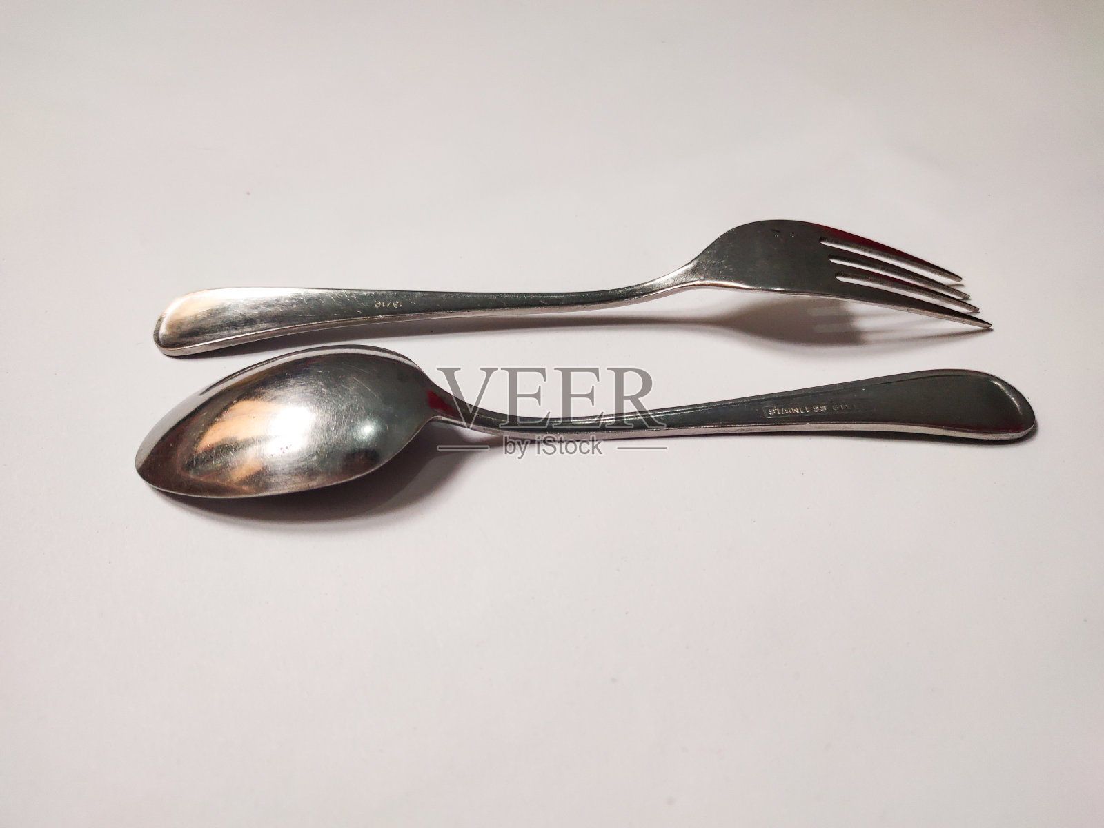 勺子和叉子孤立在白色照片摄影图片