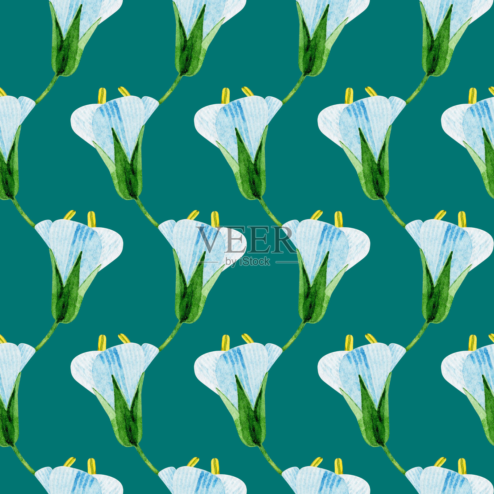 水彩无缝花萼图案。药用草地鲜花。野花,植物花纹理上的绿色背景。理想的纺织品,印刷品,包装,壁纸,剪贴簿。插画图片素材