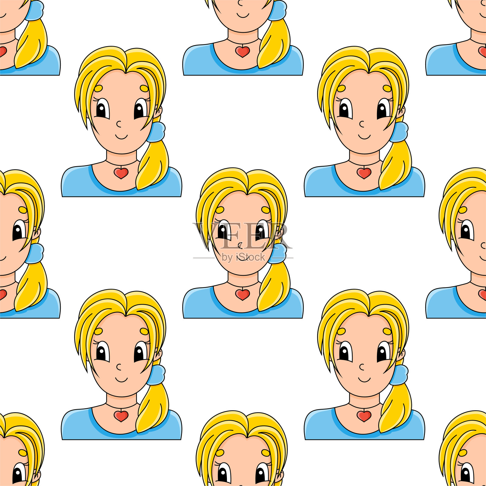 彩色无缝模式。卡通风格。手绘。矢量插图孤立在白色背景。壁纸,海报,横幅。插画图片素材