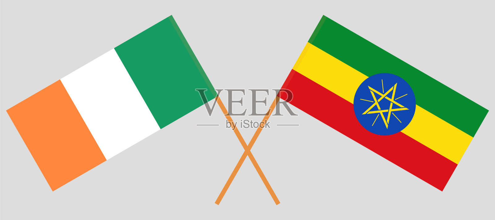 爱尔兰和埃塞俄比亚的交叉国旗。官方色彩。正确的比例插画图片素材